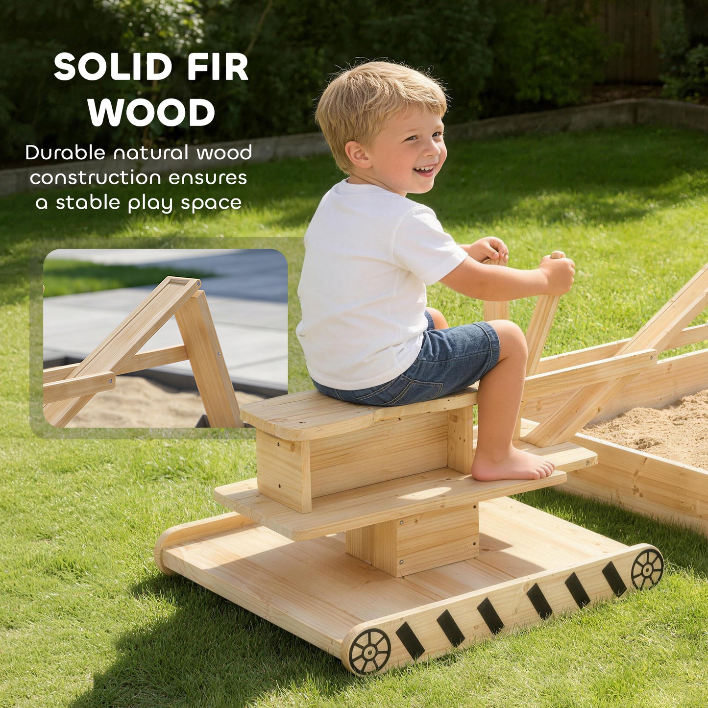Wooden Sand Pit with Digger, Kids Sandbox Outdoor
