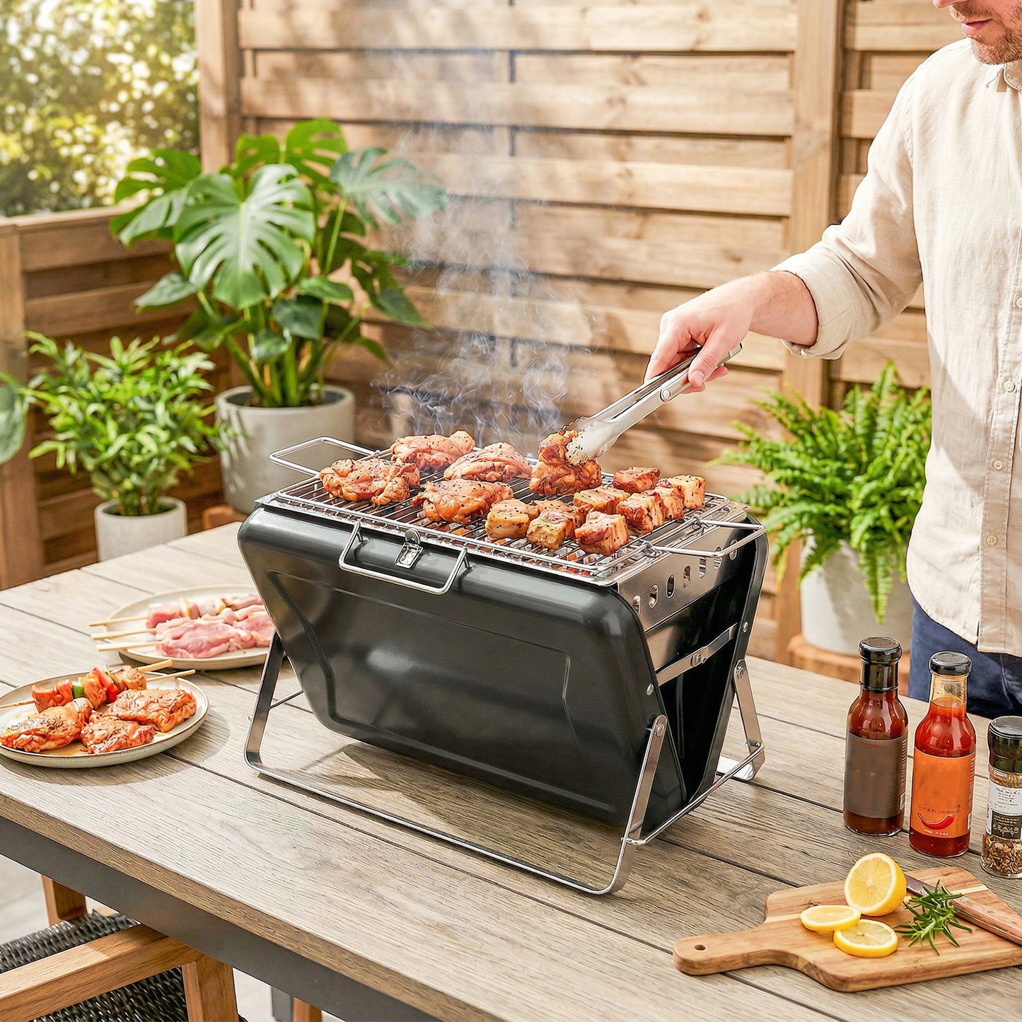 Charcoal BBQ Grill Portable Stainless Steel Barbecue