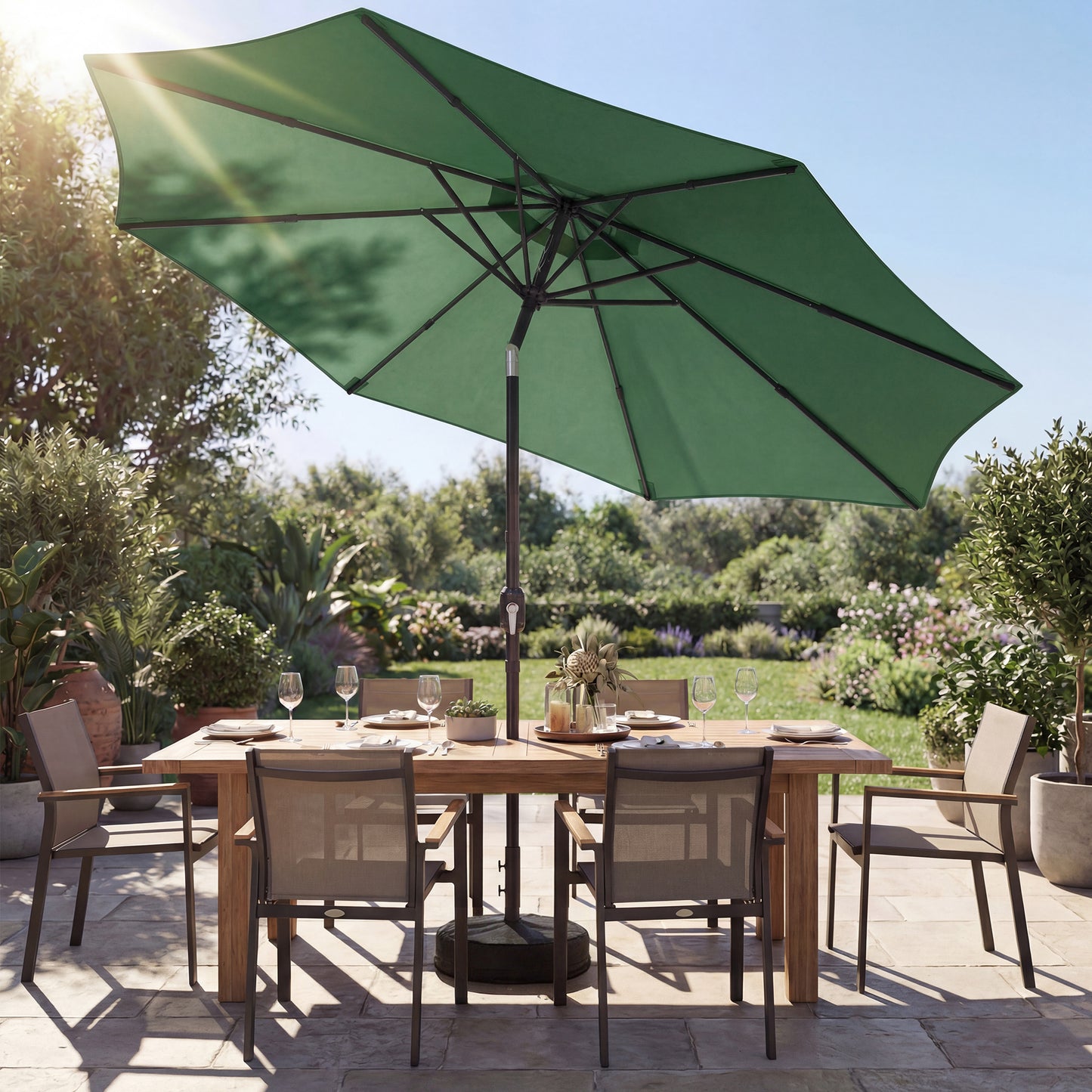 2.7 m Garden Parasol Umbrella with Cross Base and Sandbag