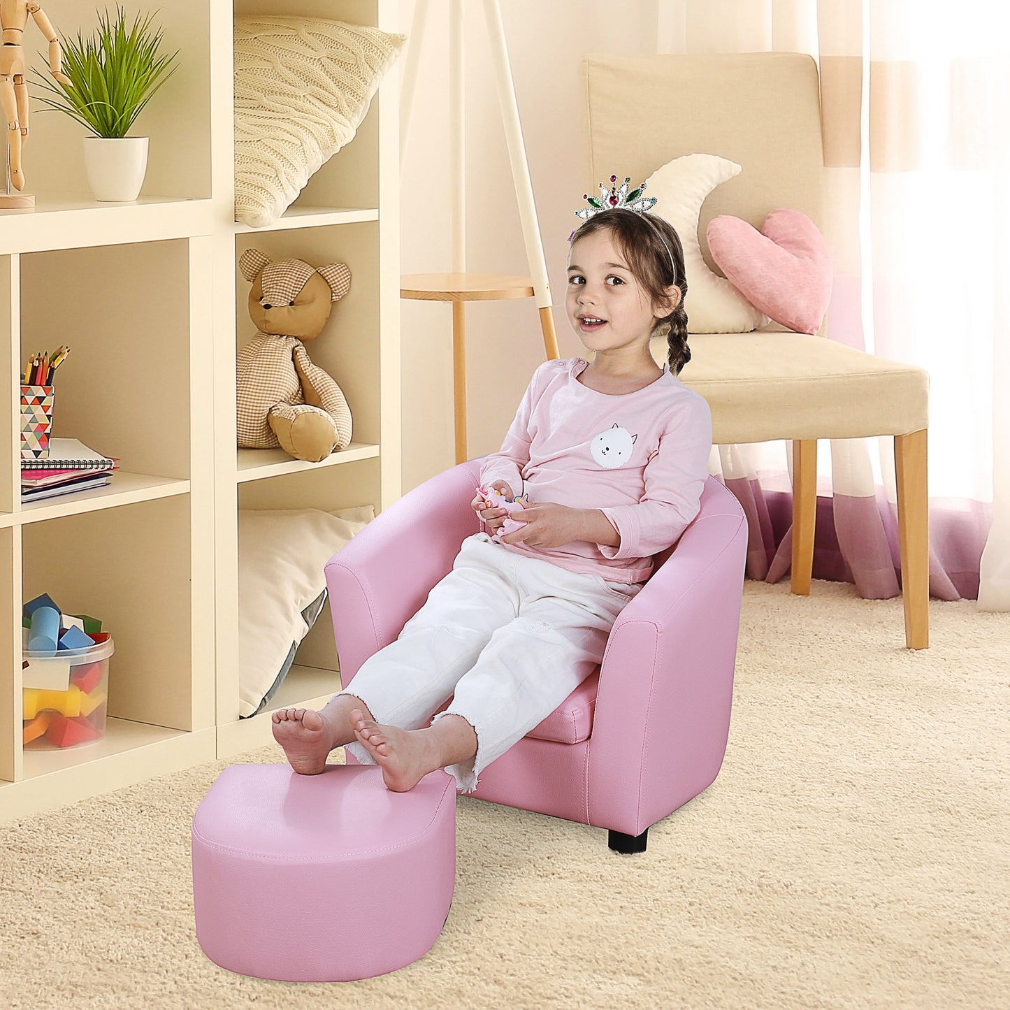 Kids Toddler Sofa Children's Armchair Footstool with Thick Padding