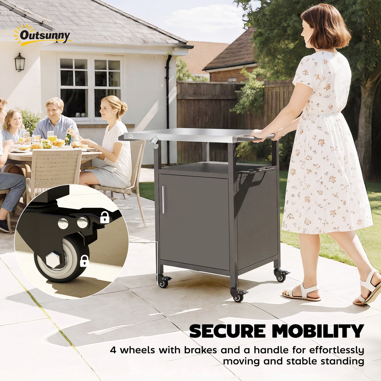 Grill Cart with Stainless Steel Top, Pizza Oven Stand with Cabinet
