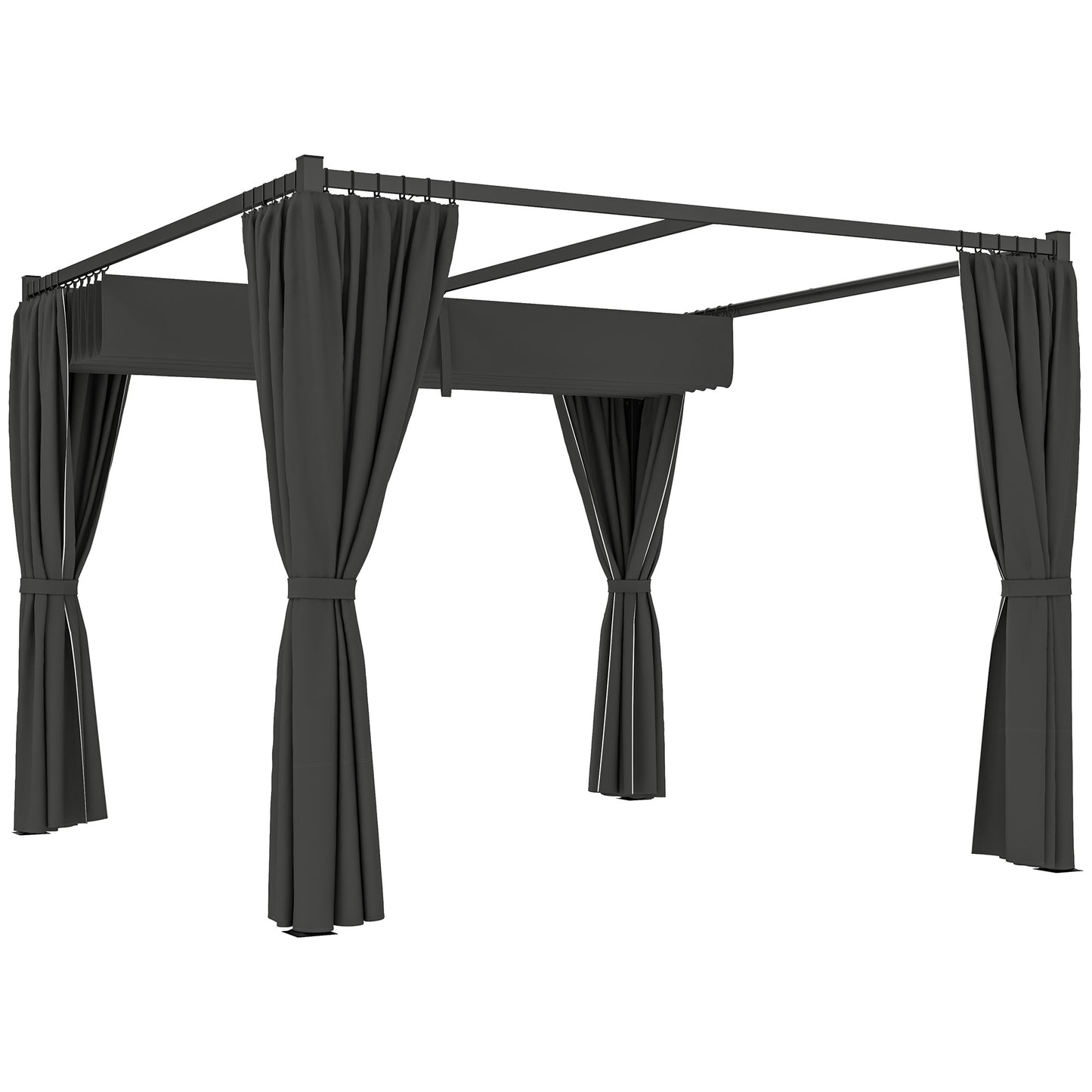 3 x 3(m) Retractable Pergola, Garden Gazebo Shelter with Curtains