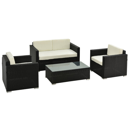 4-Seater Rattan Sofa Set Garden Rattan Furniture Wicker Steel Chair