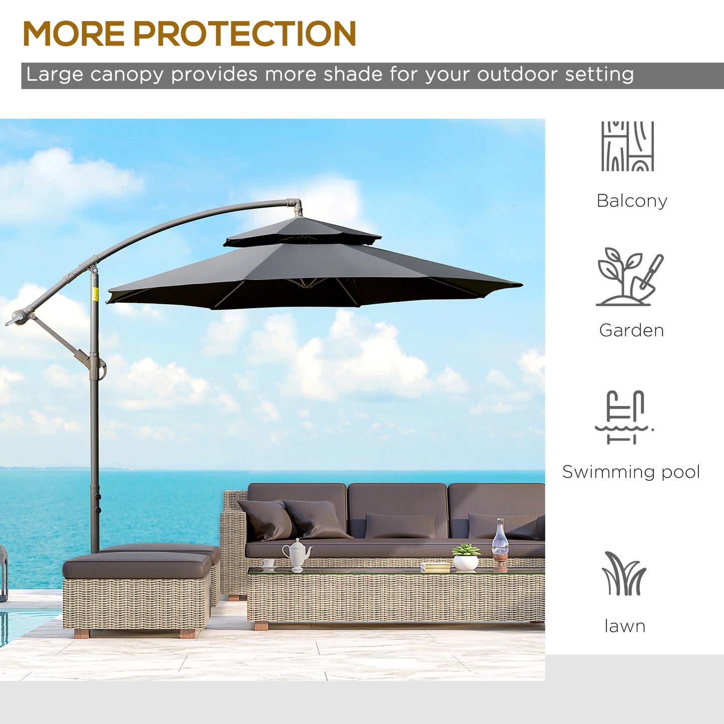 2.7m Banana Parasol Cantilever Umbrella with Crank Handle