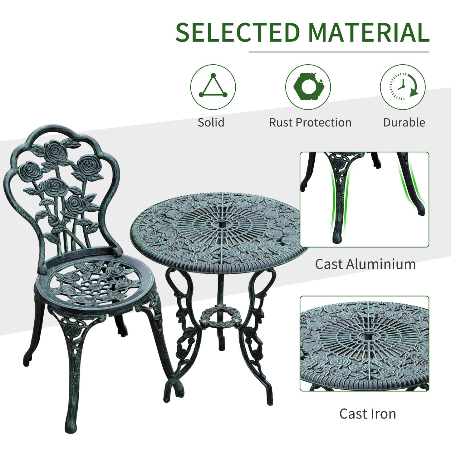 Cast Aluminium Outdoor Patio Garden Bistro Elegant Design Table