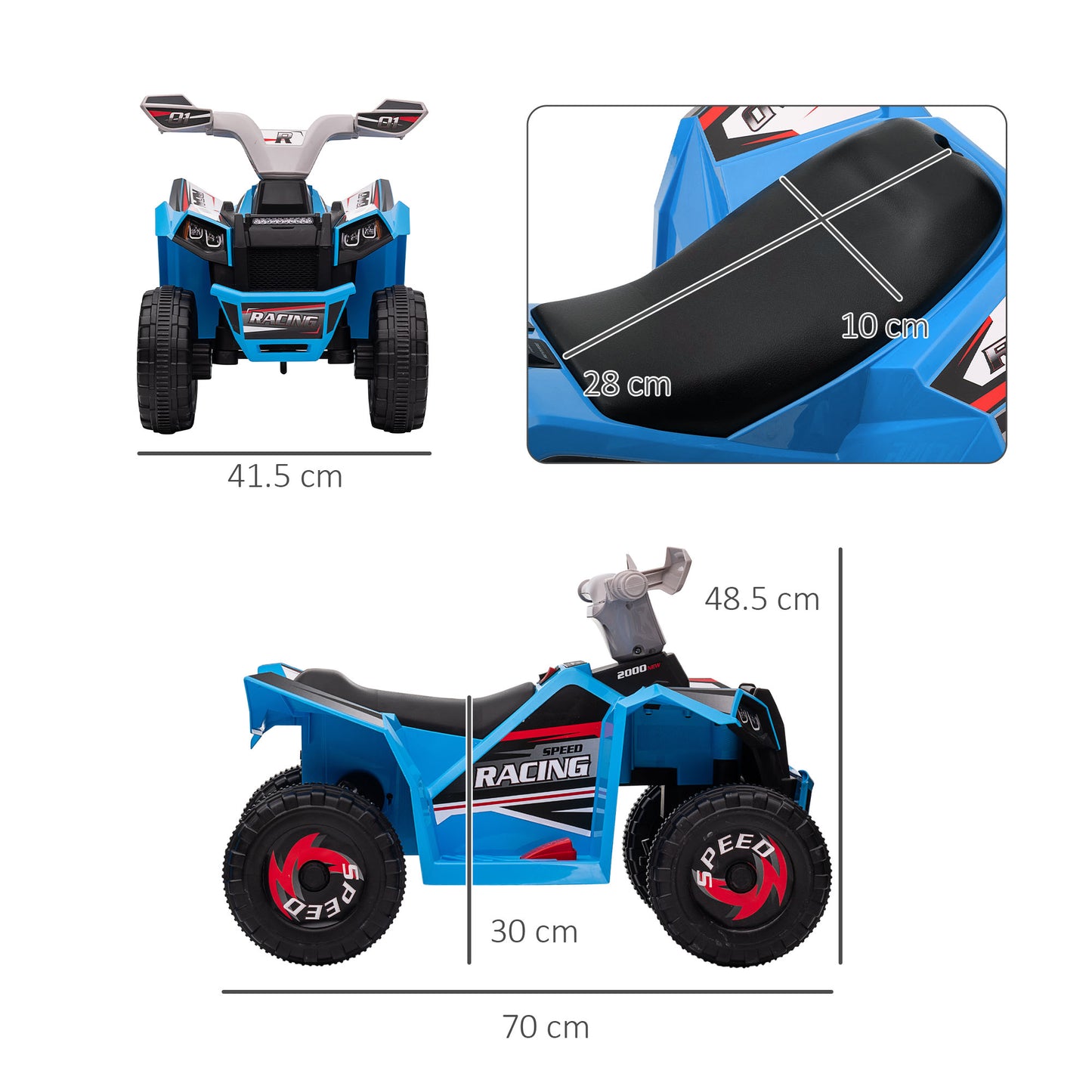 6V Quad Bike with Wear-Resistant Wheels, Forward Backward Function