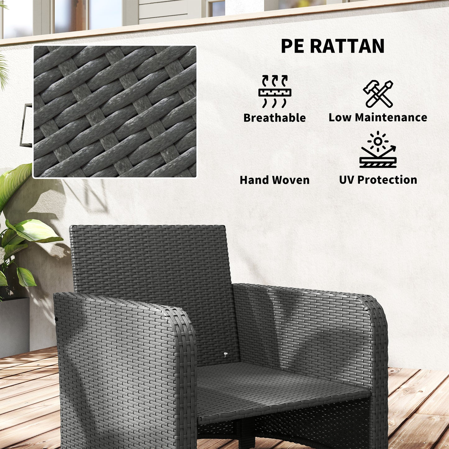 Five Piece Rattan Garden Furniture Set with 2-Tier Coffee Table