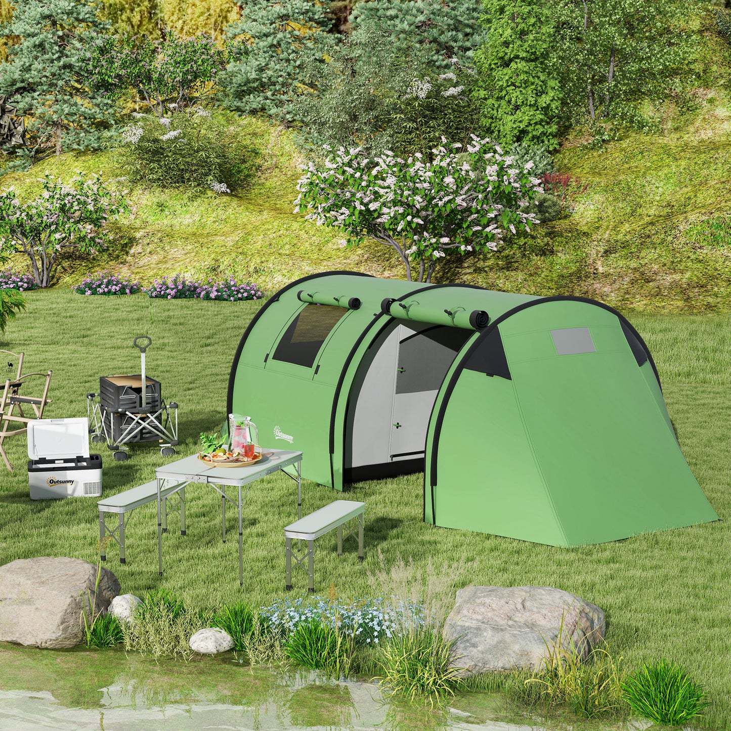 Four Man Duo Room Tunnel Tent, with Accessories
