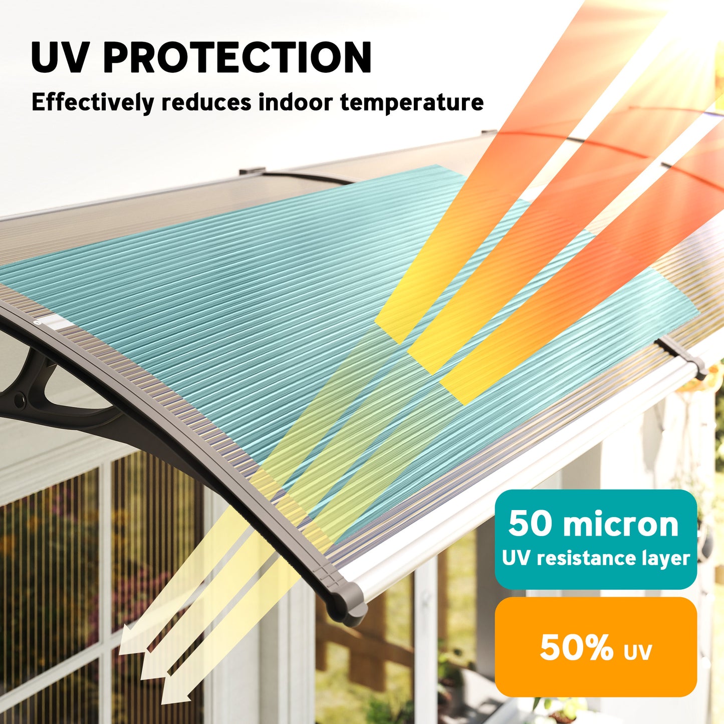Front Door Canopy, Outdoor Awning, Rain Shelter, 303 x 96cm
