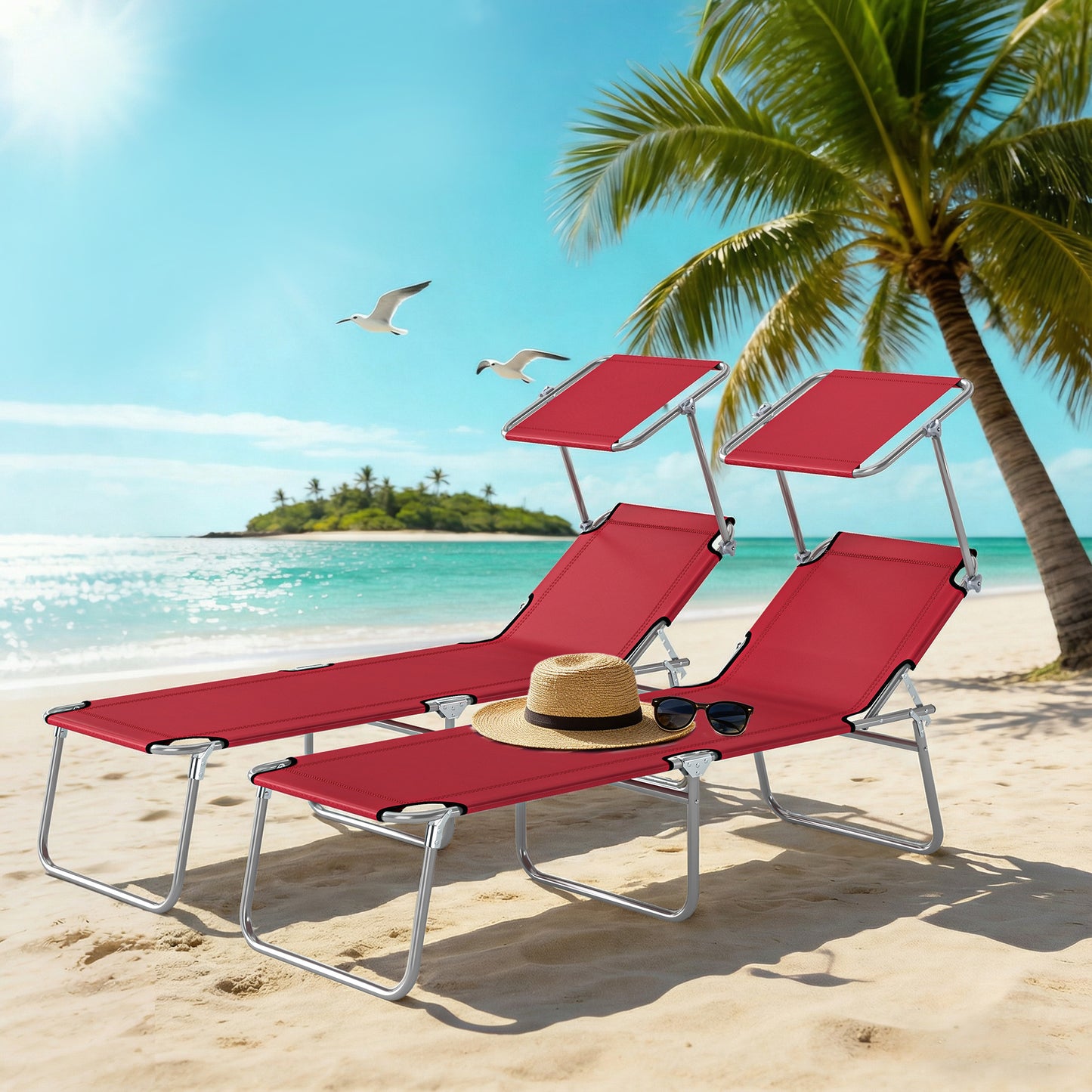Outdoor Foldable Sun Lounger Set of 2