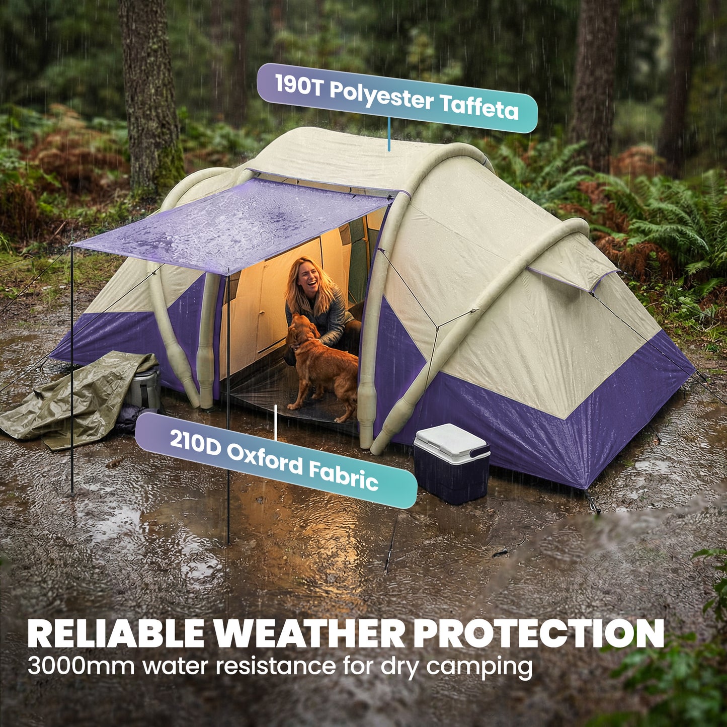 Inflatable Tent 2 Bedroom 3000mm Waterproof Windproof Air Tent