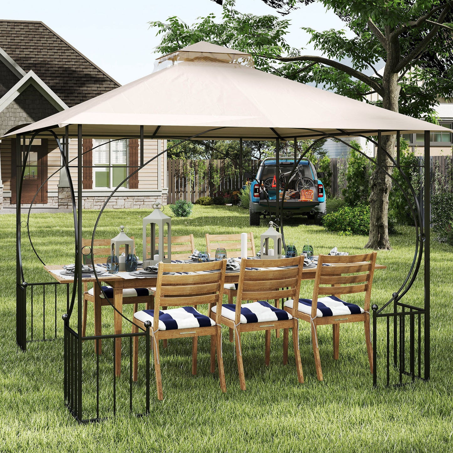3x3(m) Replacement Gazebo Canopy, Double Tier Roof Top for Garden