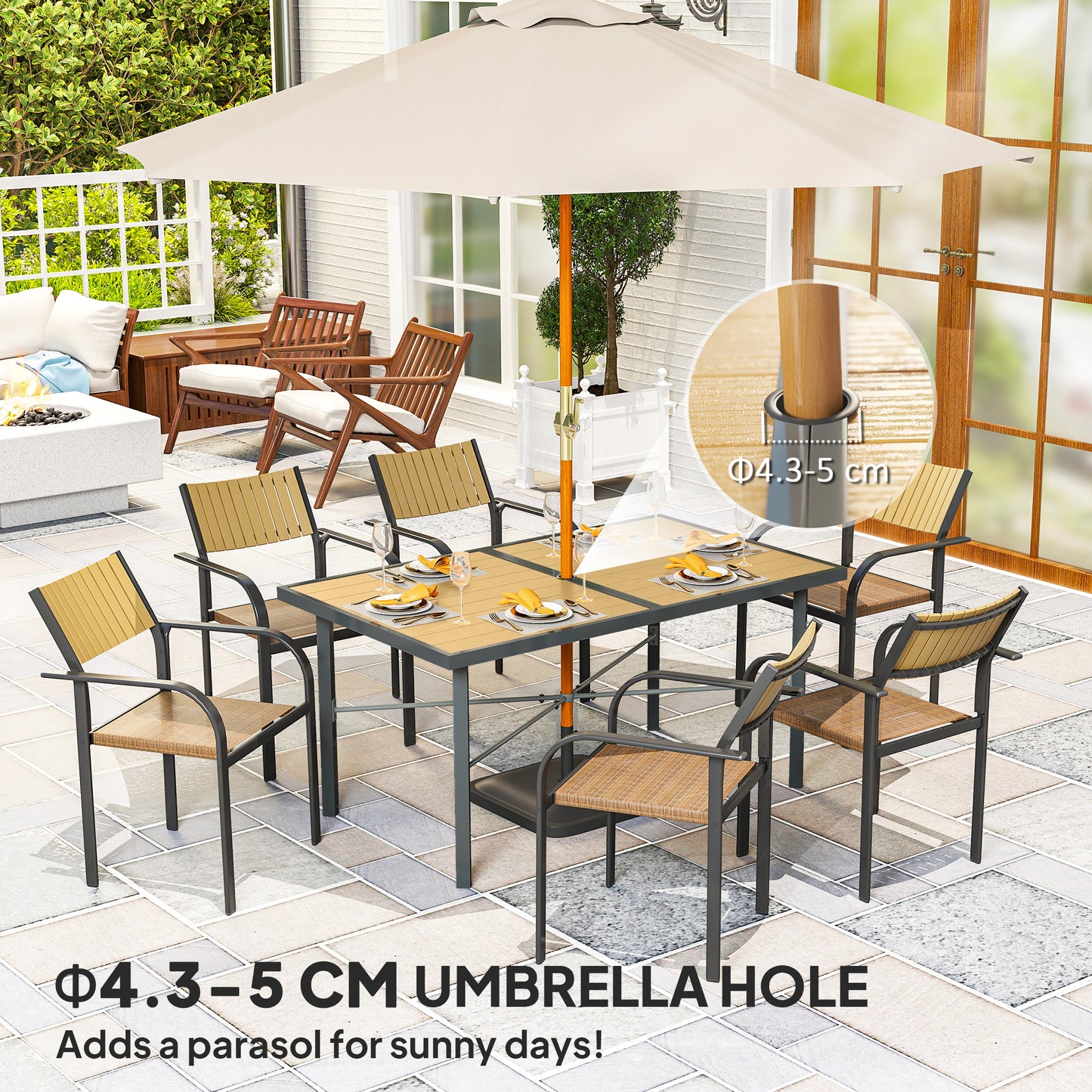 Garden Table for 6, 150 cm Rectangular Outdoor Dining Table