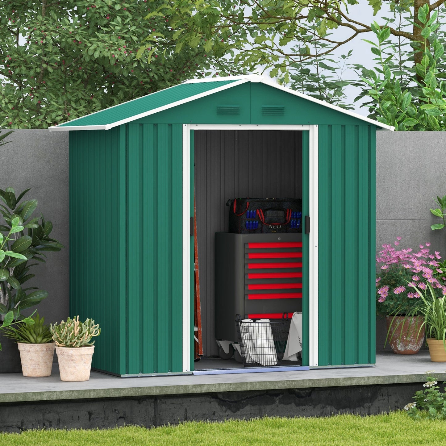 6.5ft x 3.5ft Metal Garden Storage Shed for Outdoor Tool Storage
