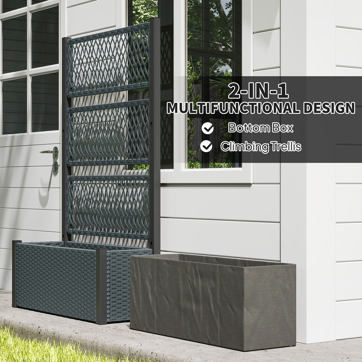 Garden Planter Box with Trellis, Liner for Climbing Plants (1)