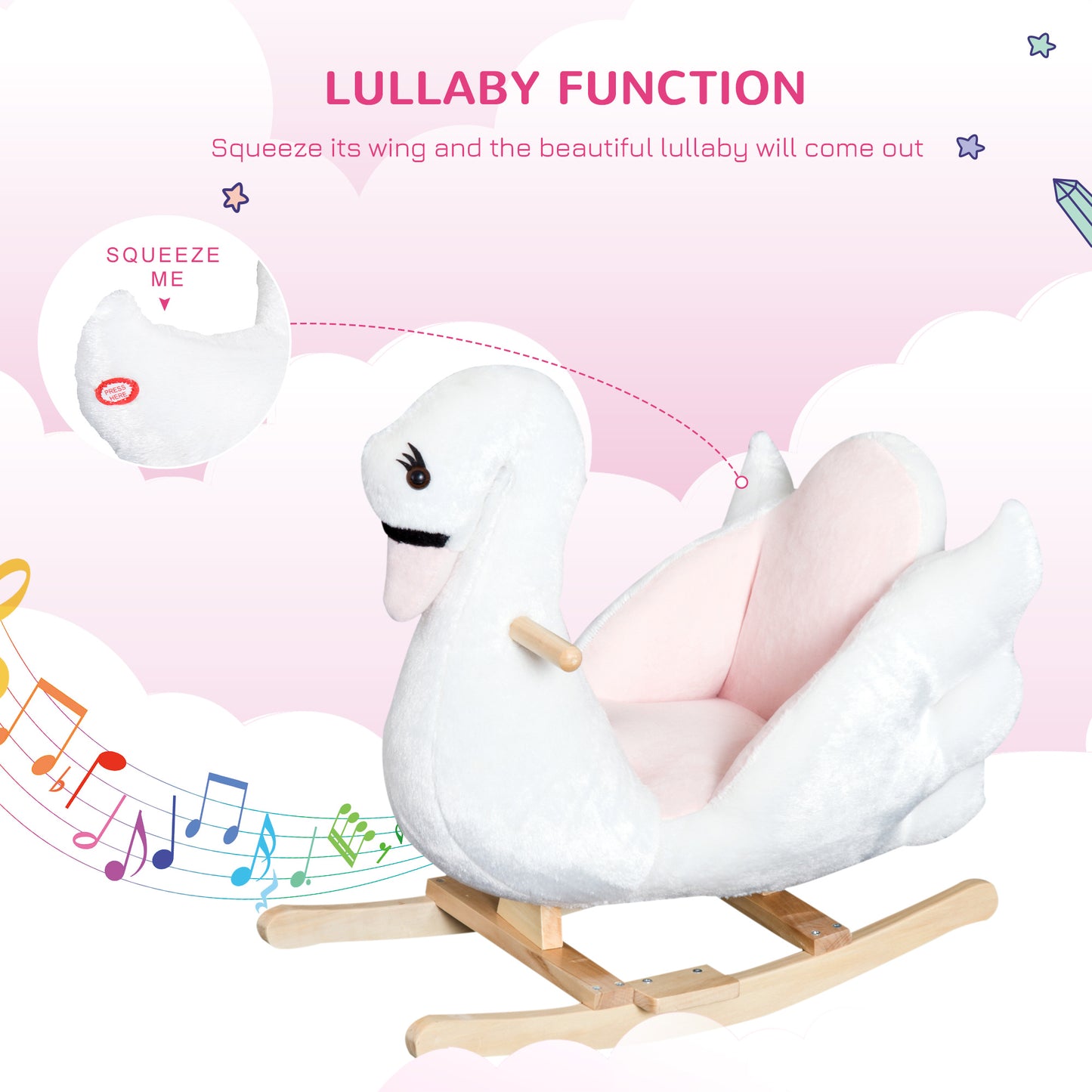 Kids Rocking Horse Plush Ride On Swan Toy w/ Safety Seat
