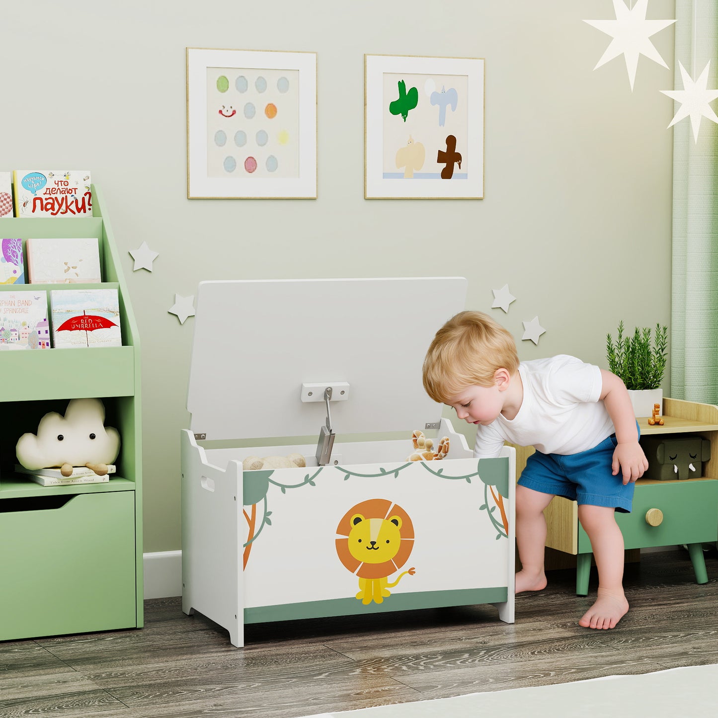 Toy Box with Lid, Safety Hinges and Groove Handles