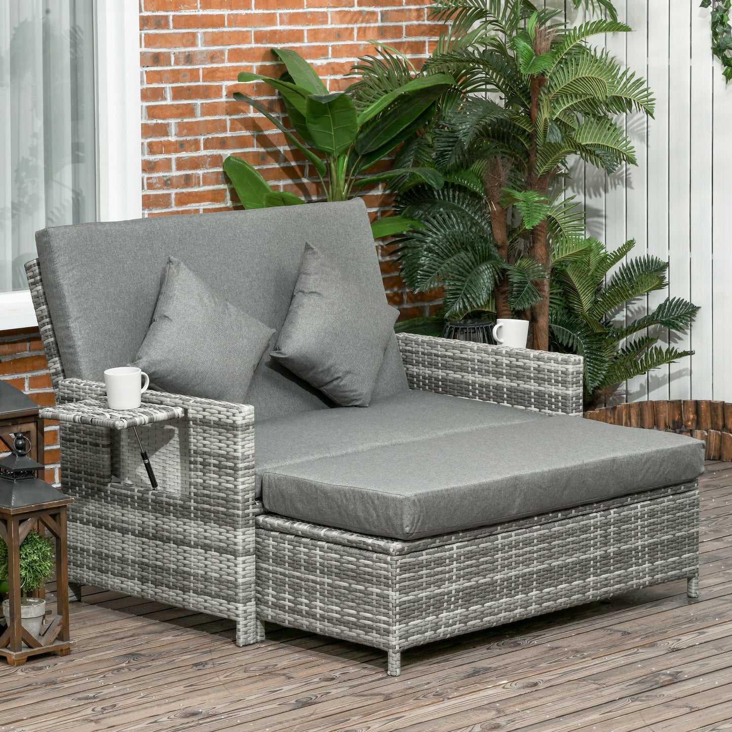 Rattan Garden Daybed, Assembled Double Sun Lounger