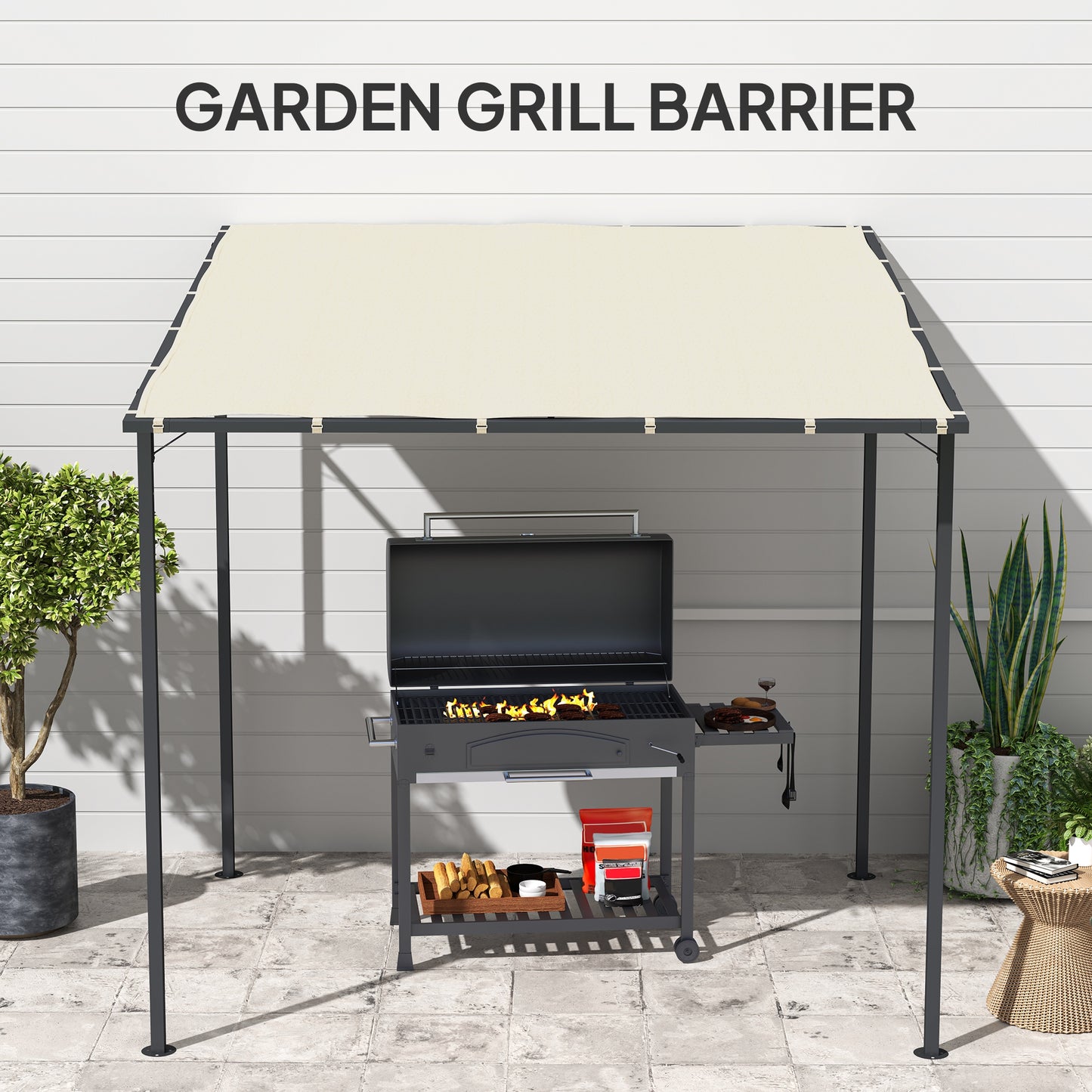 2.4 x 2.4 m Wall Mounted Pergola Gazebo with PA Coating Fabric