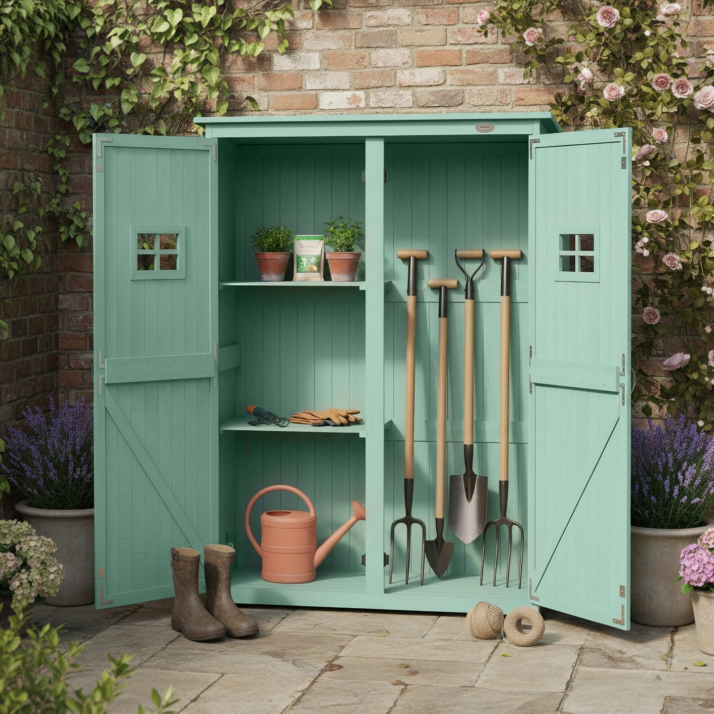 Wooden Garden Shed with Two Windows, Tool Storage Cabinet (1)