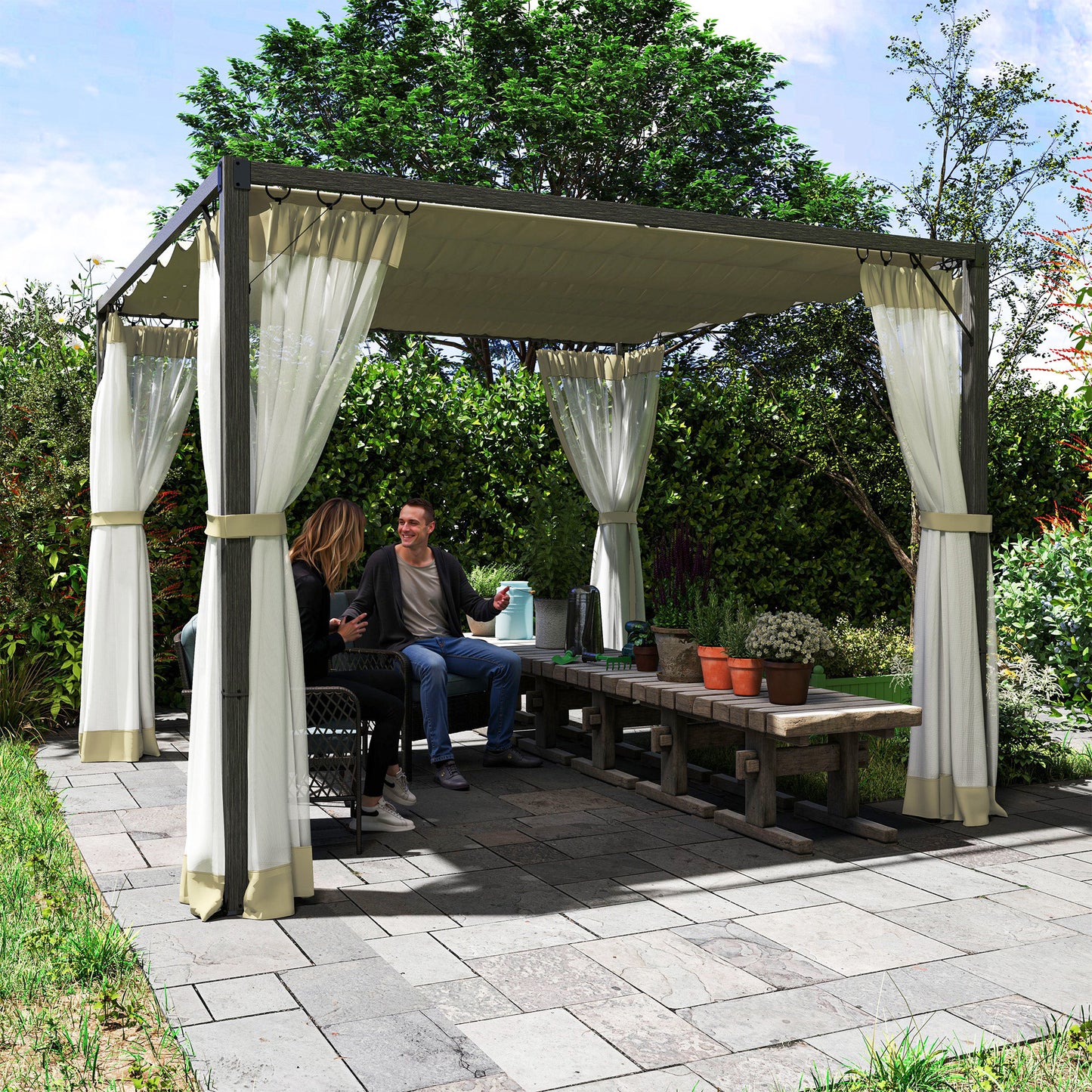 3 x 3m Aluminium Frame Pergola, with Retractable Roof