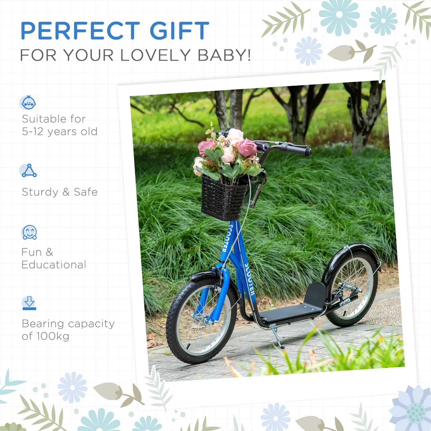 Kids Scooter, Kick Stunt Scooter with Adjustable Handlebar