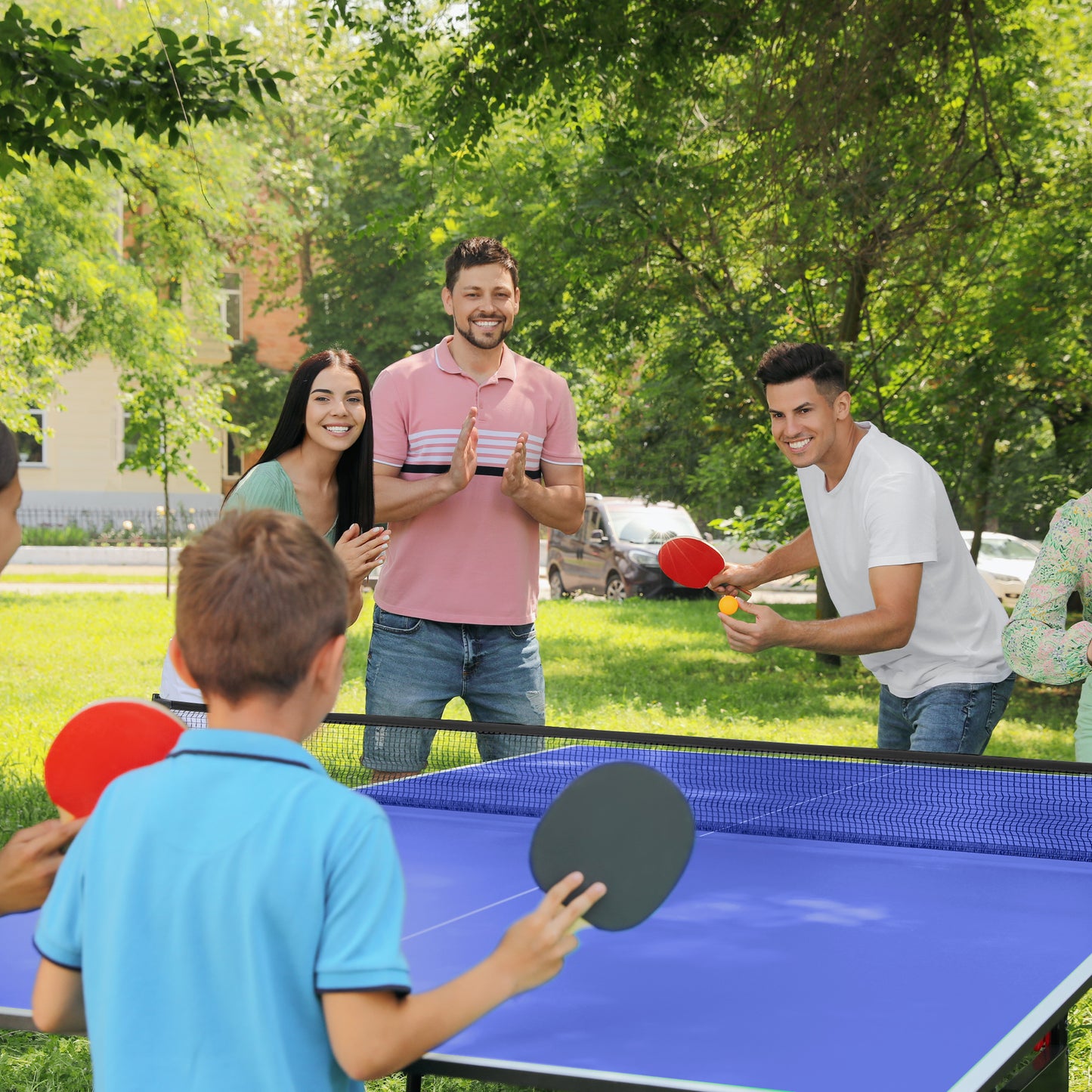 9FT Foldable Table Tennis Table, with Cover, Net, Paddles, Balls