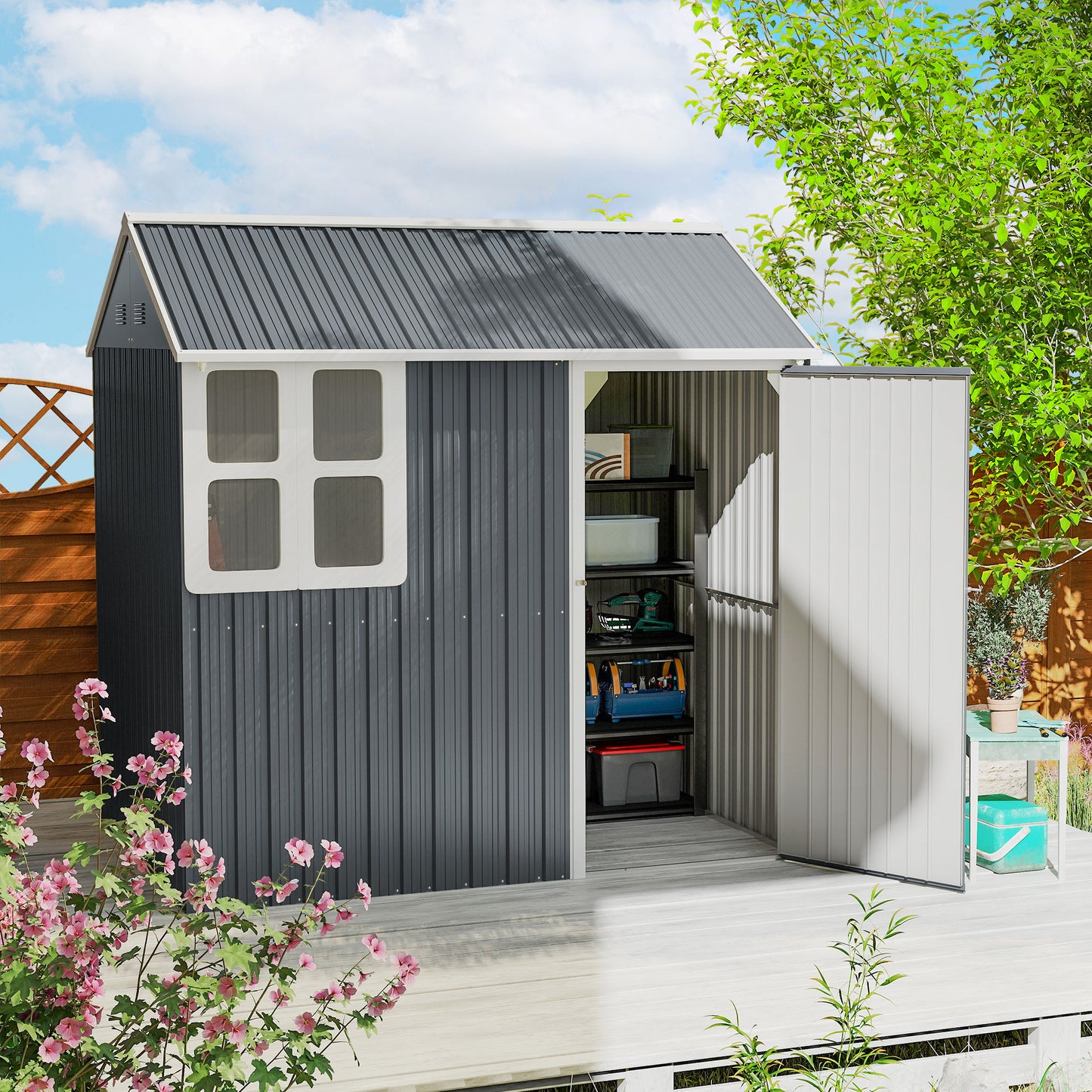 7 x 6ft Galvanised Garden Shed with Latch and Galvanised Steel Frame