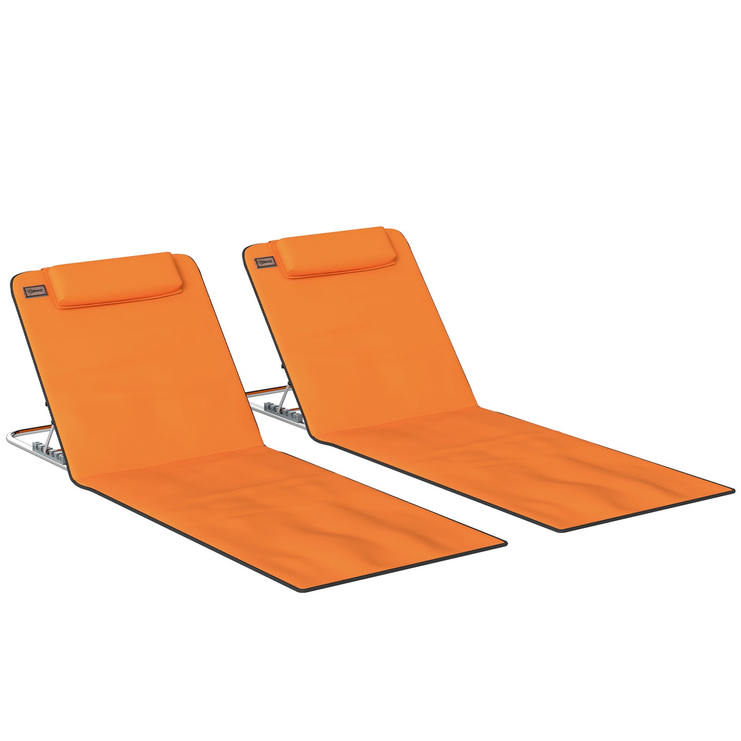 Set of Two Metal Frame Beach Chairs, with Reclining Backs
