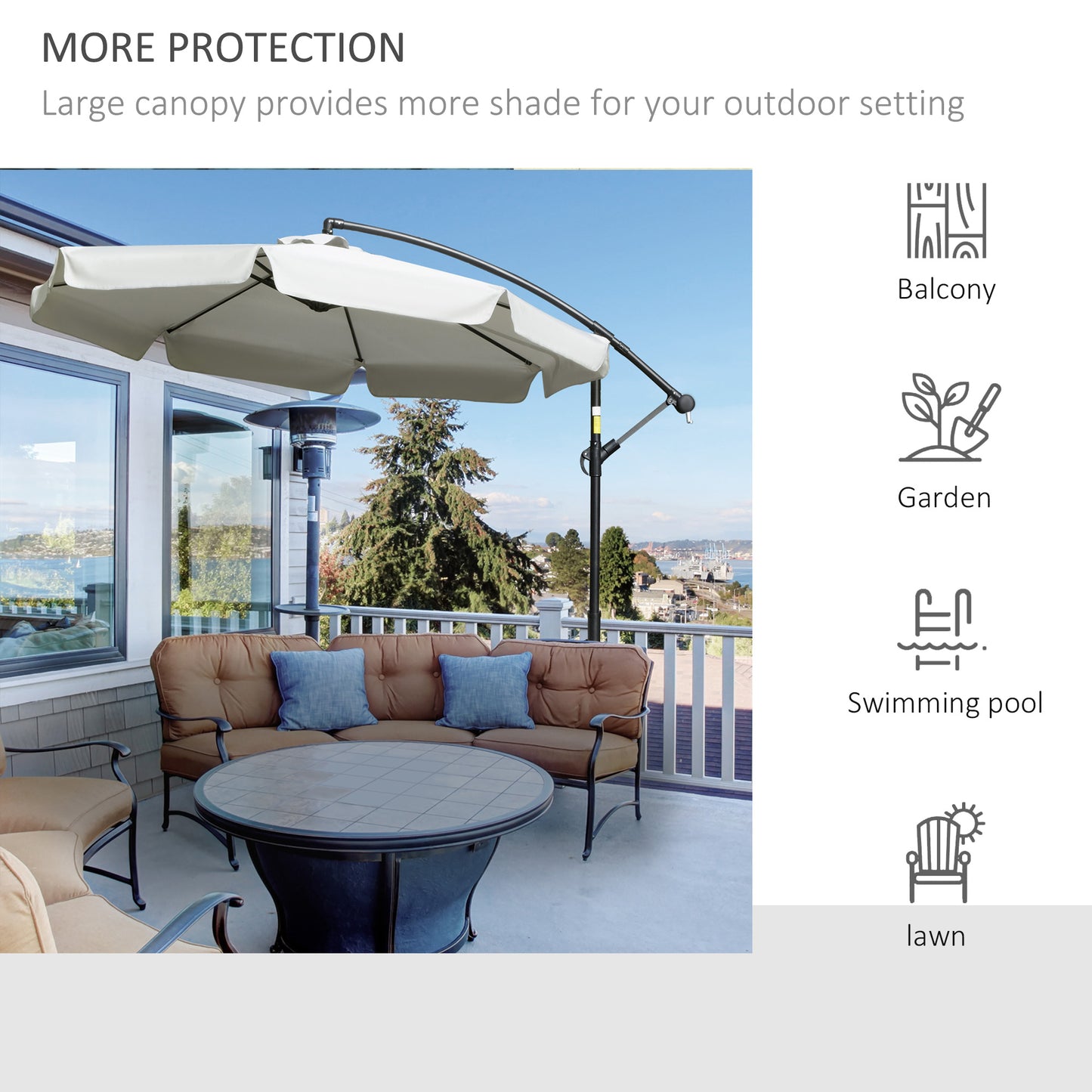 2.7m Garden Banana Parasol Cantilever Umbrella with Crank Handle