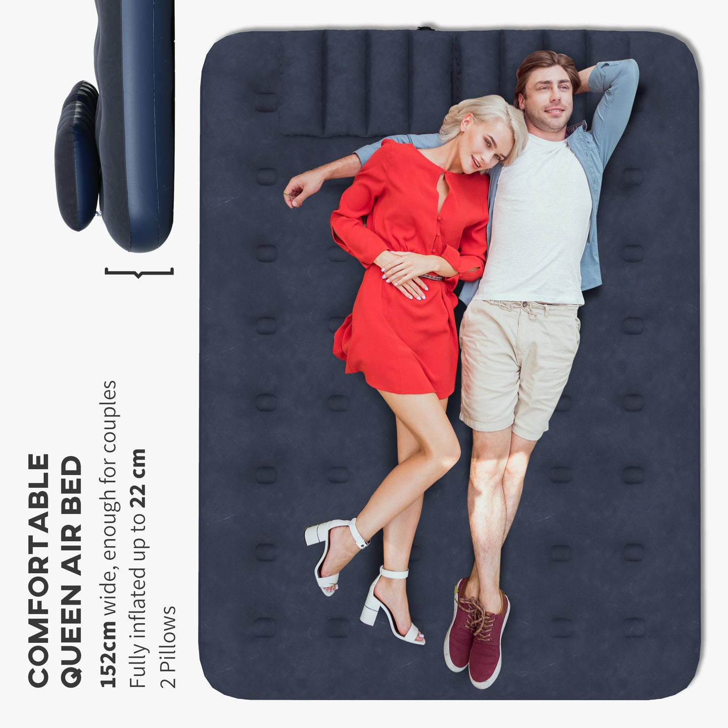 Inflatable King Size Air Bed, with Built-In Hand Pump