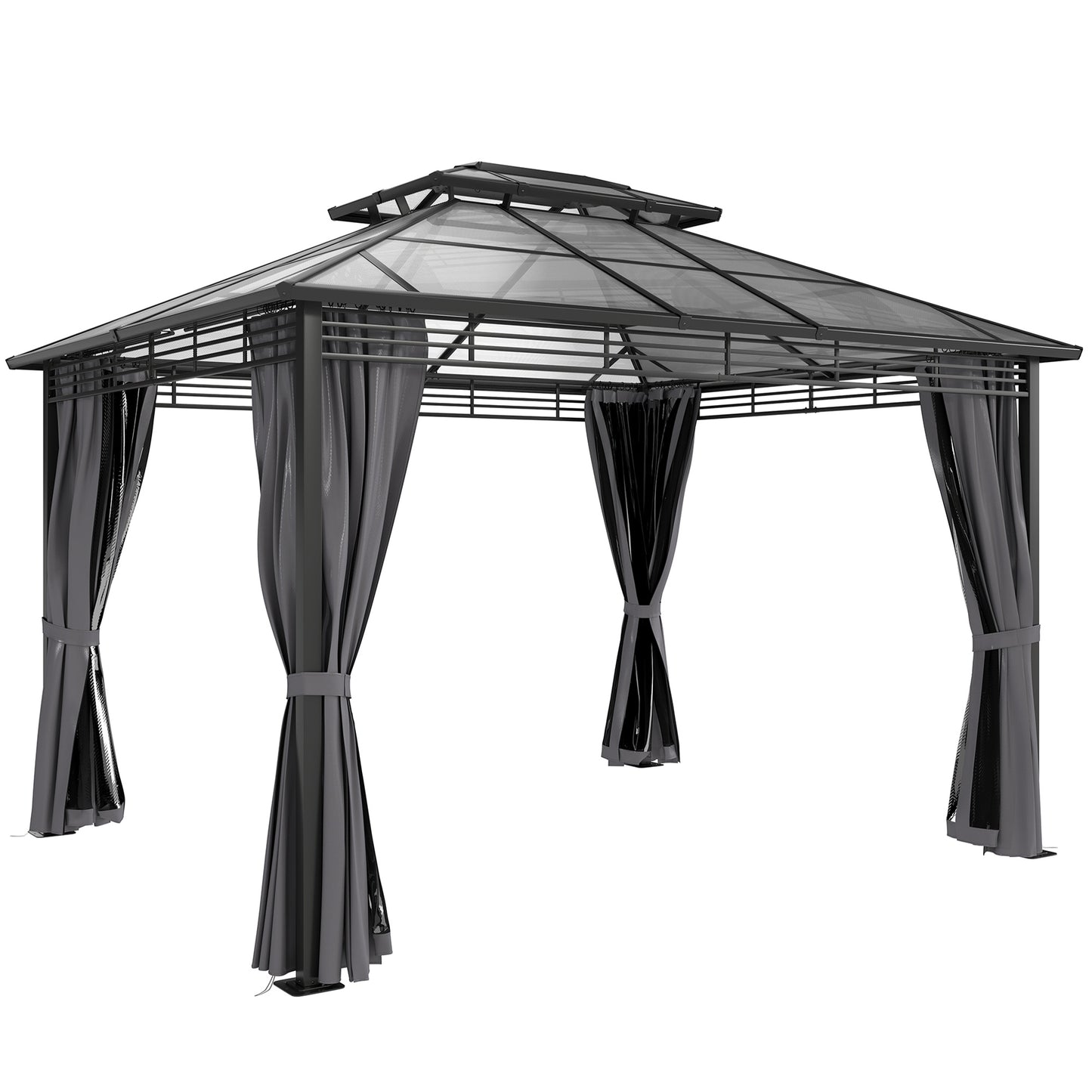3 x 3.6 m Outdoor Hardtop Gazebo Canopy with 2-Tier Roof