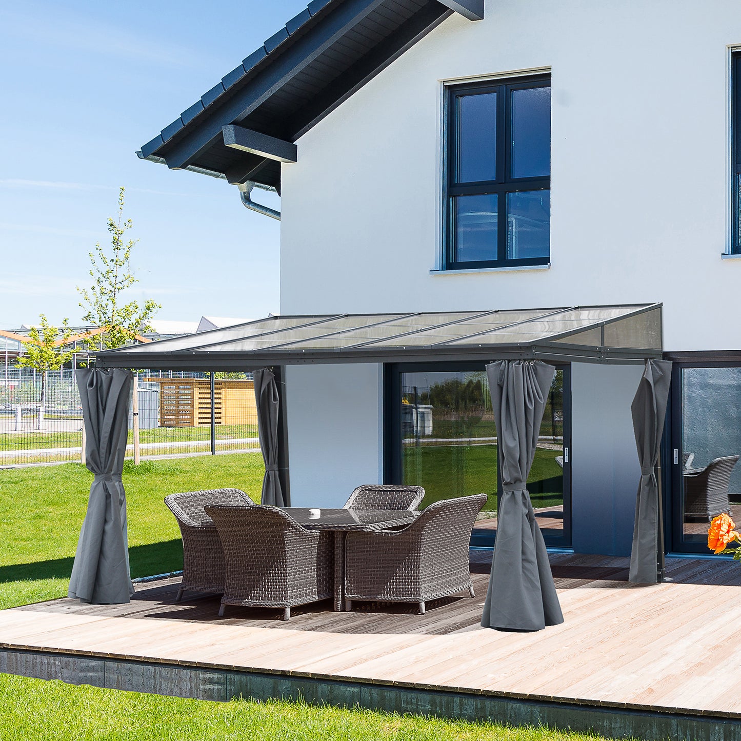 4 x 3(m) Outdoor Hardtop Gazebo with Curtains