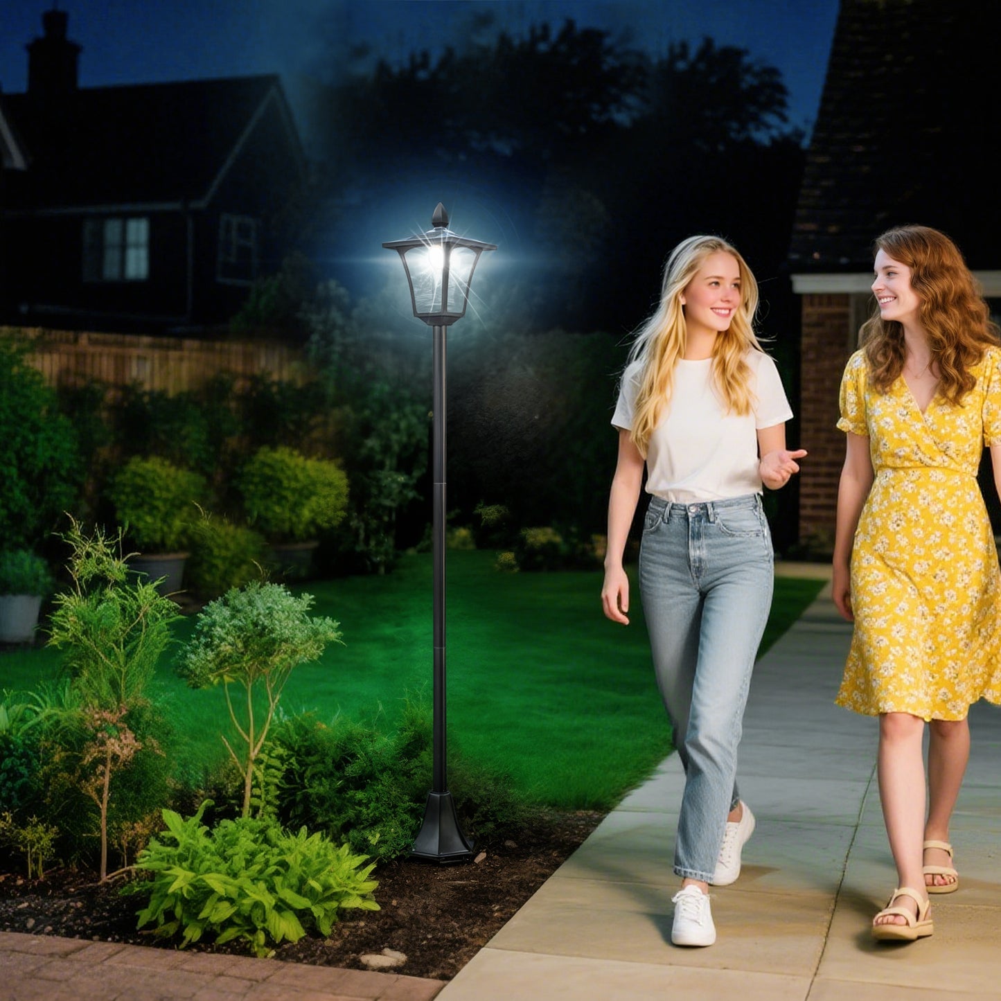 Outdoor Garden Solar Post Lamp Sensor Dimmable LED Lantern Bollard