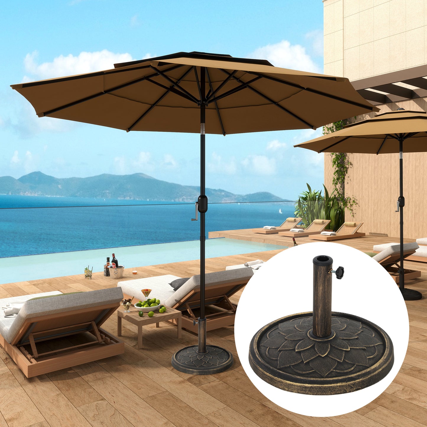 12kg Resin Garden Parasol Base, Round Umbrella Base