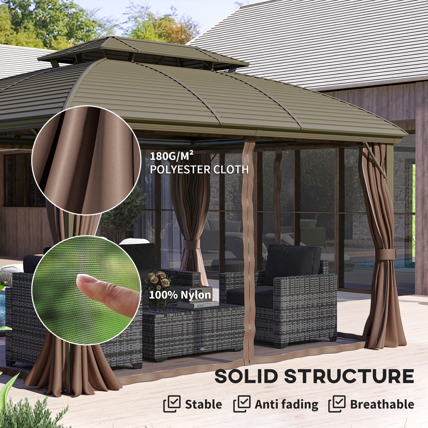 3.65 x 3(m) Hardtop Steel Gazebo Canopy with Aluminium Frame