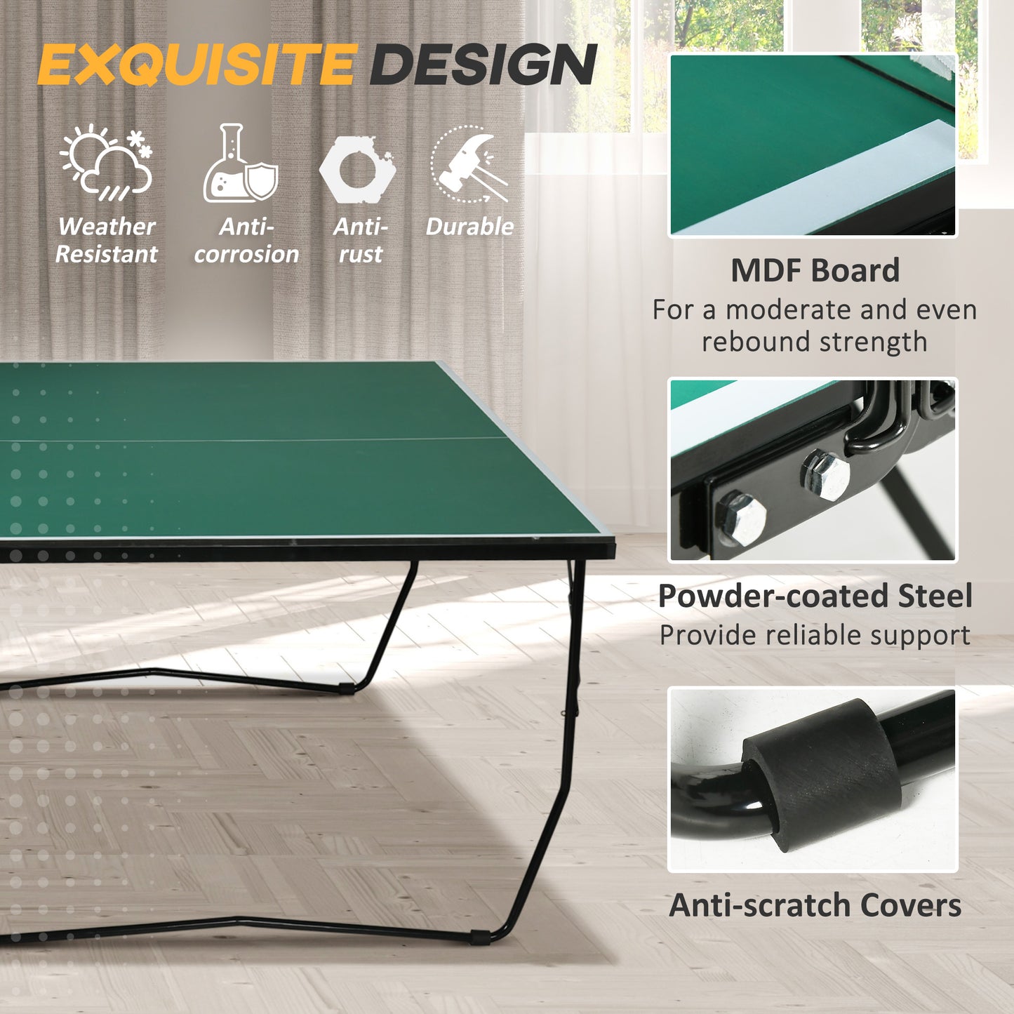 9FT Folding Tennis Table, with 8 Wheels, for Indoor Use