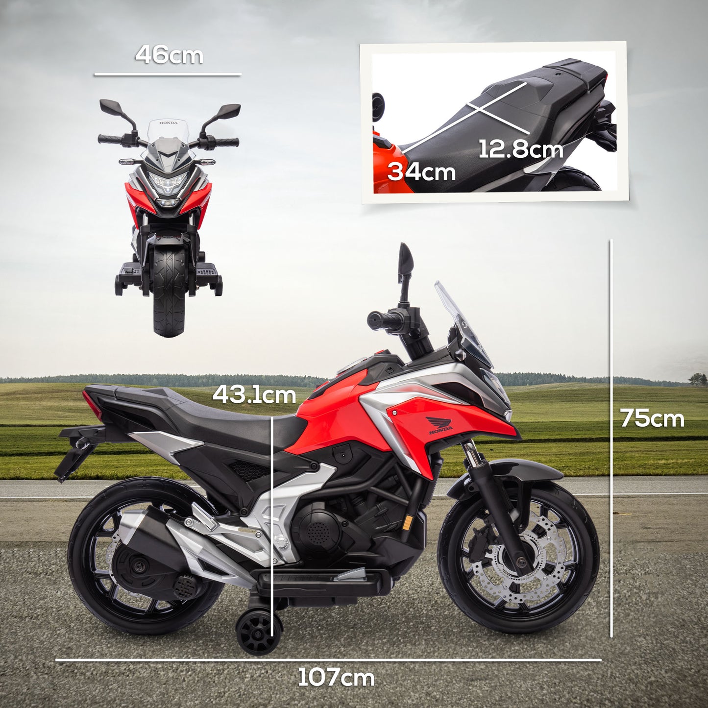 12V Honda Licensed Kids Electric Motorbike w/ Music, Safety lights