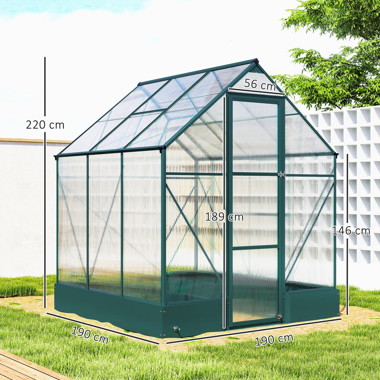6x6 FT Polycarbonate Greenhouse with Base and Raised Bed