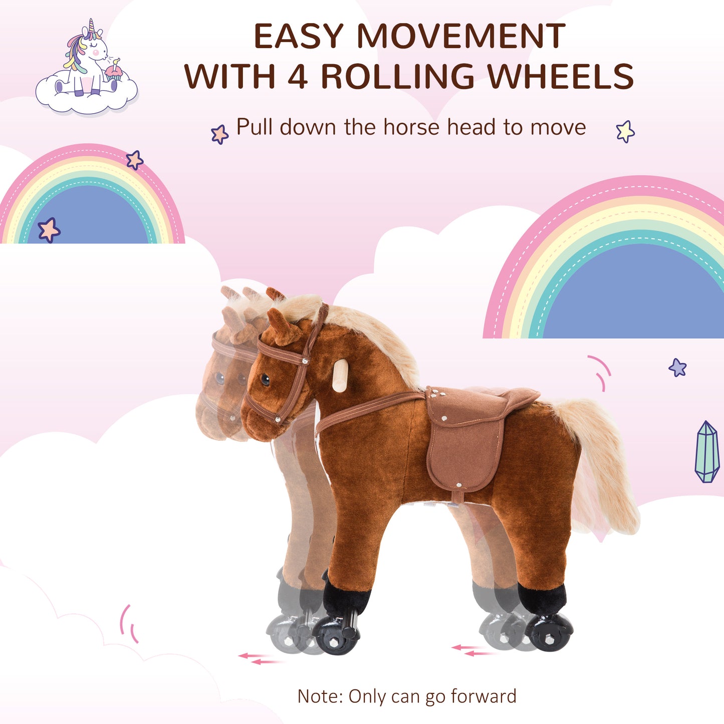 Rocking Horse Kids Ride on Walking Horse Animal Pony Wheeled Riding