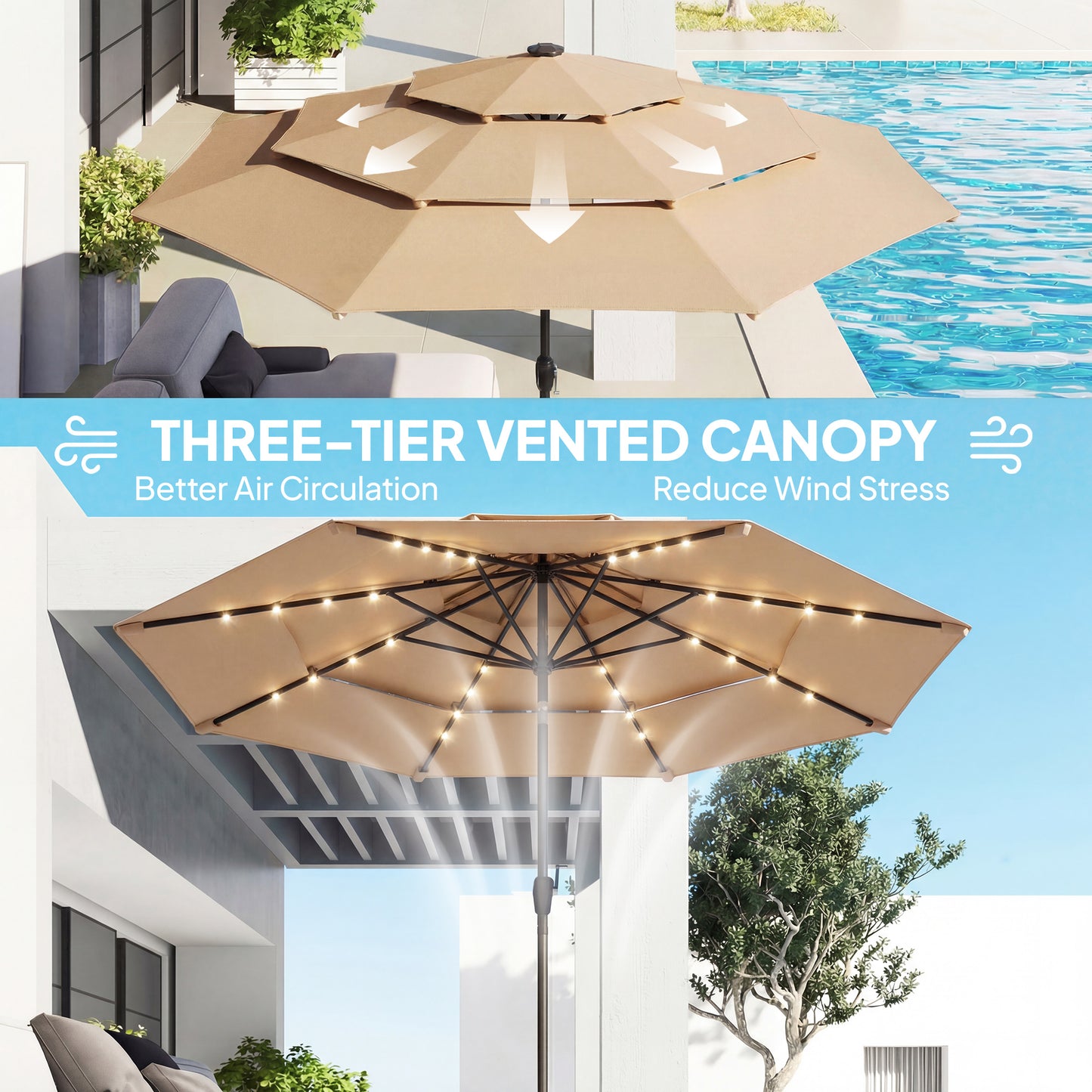 2.8 m Garden Parasol Umbrella with LED Solar Light, Parasol Cover