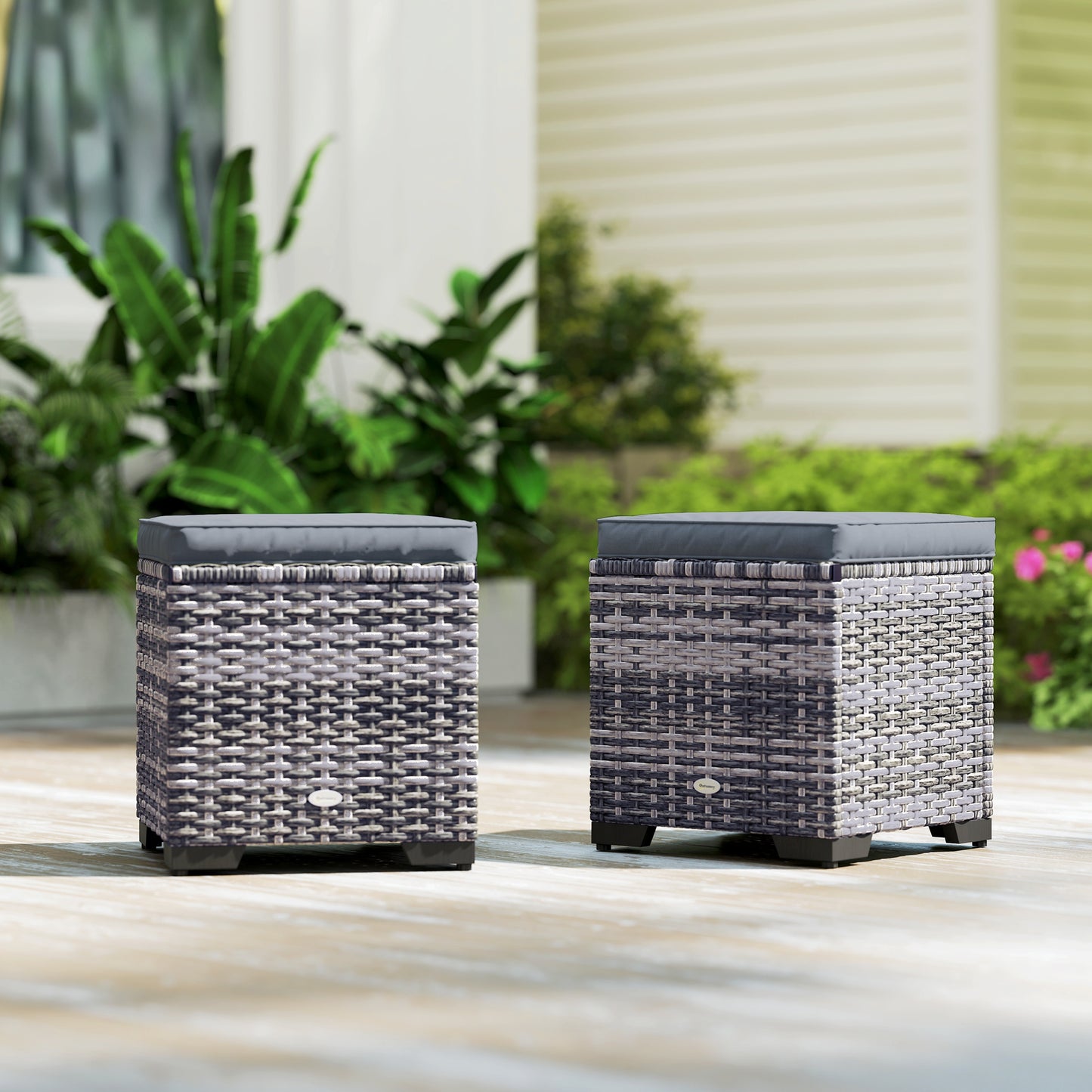 Set of 2 Rattan Storage Ottoman