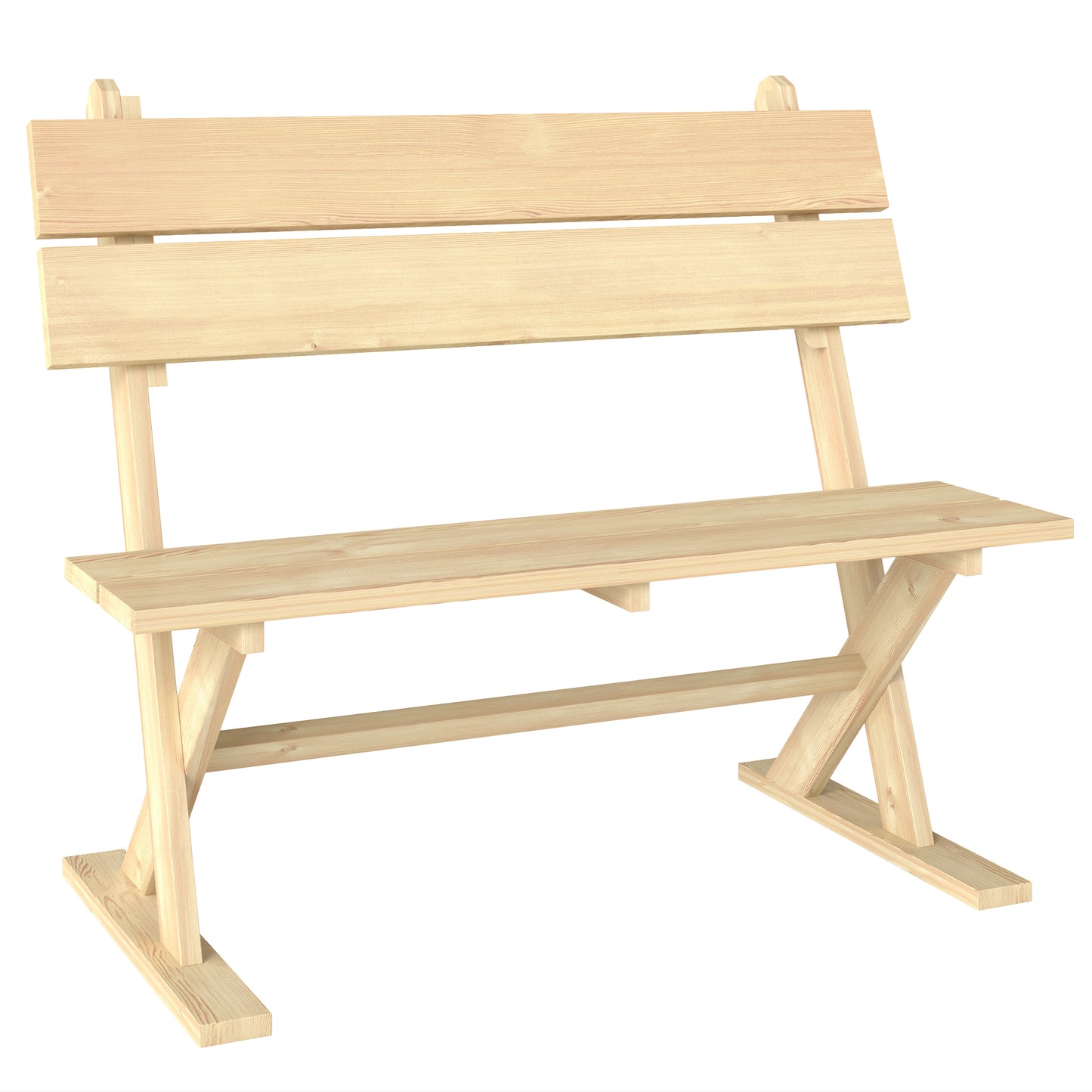 2 Seater Wooden Garden Bench, Fir Wood Outdoor Bench