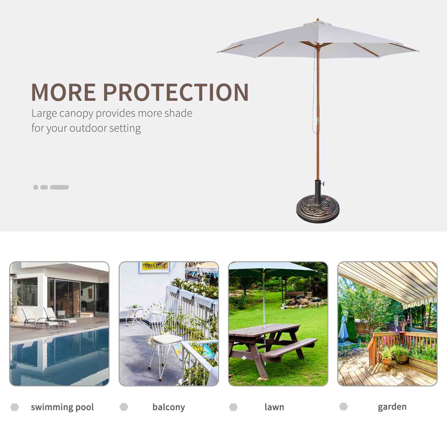 3 m Garden Parasol with Base, Pulley Operated Patio Umbrella