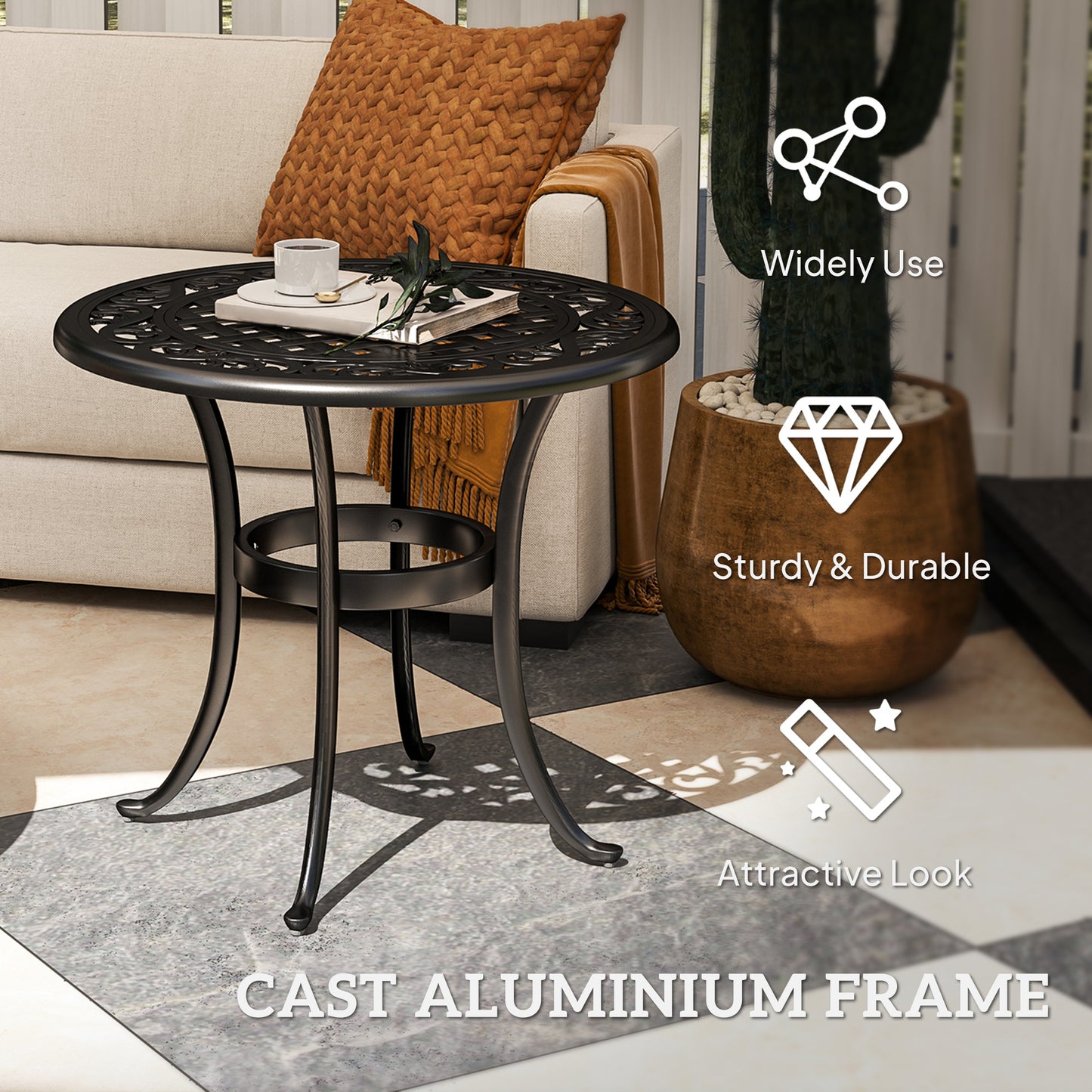Outdoor Garden Table, Cast Aluminium Patio End Table