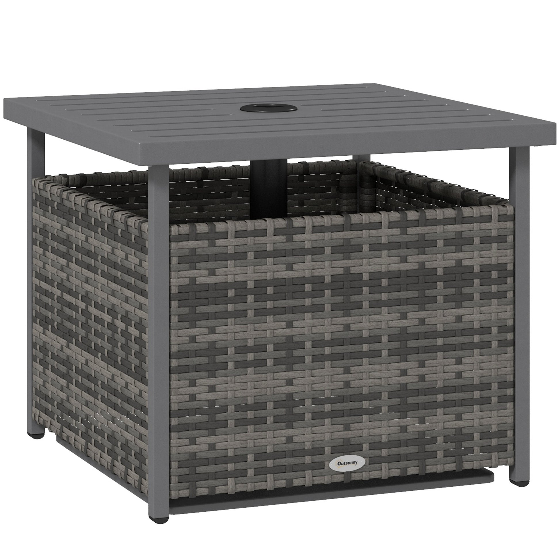 Outdoor Rattan Wicker Coffee Table w/ Umbrella Hole Suitable