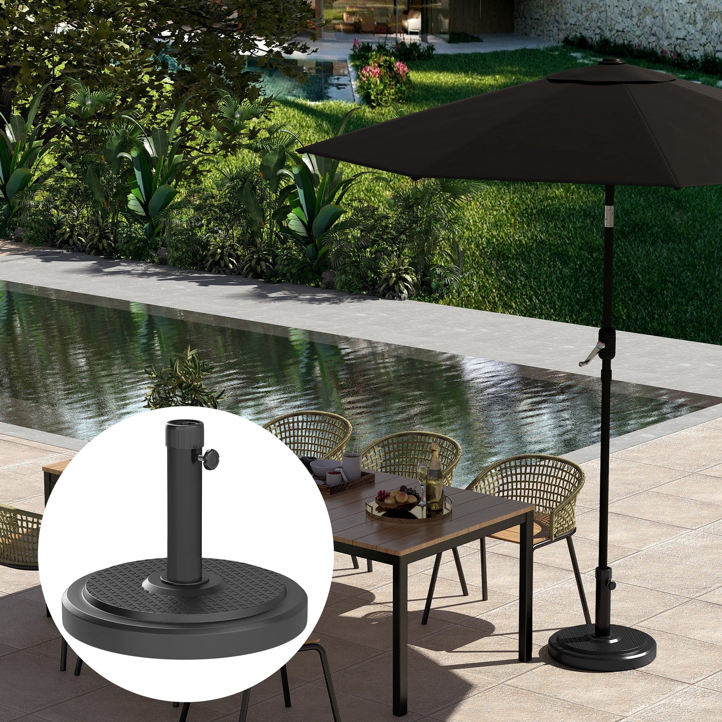 22kg Garden Parasol Base, Round HDPE Sun Umbrella Base