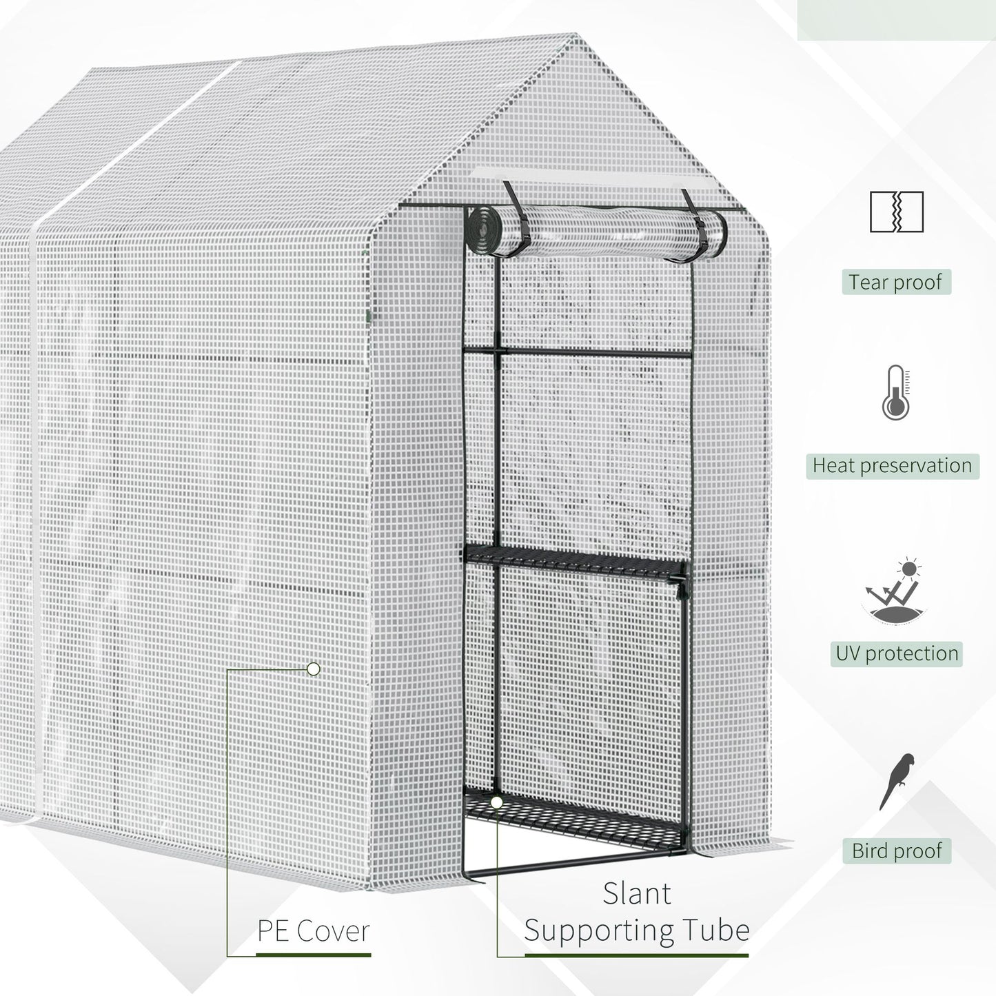 Walk In Greenhouse with 2-Tier Shelves, Roll up Zip Panel Door