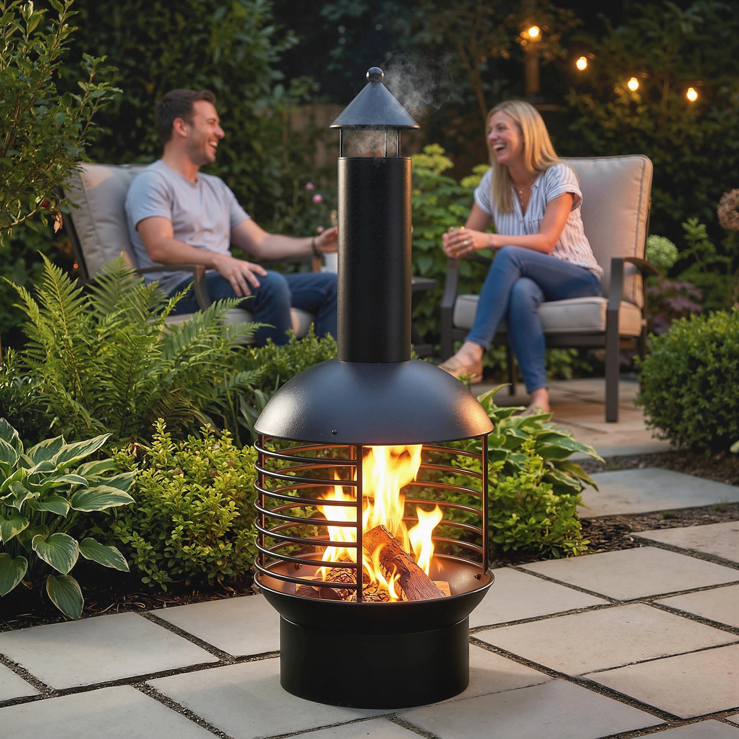 Chimney Fire Pit, Portable Wood Burning Firepit with Poker
