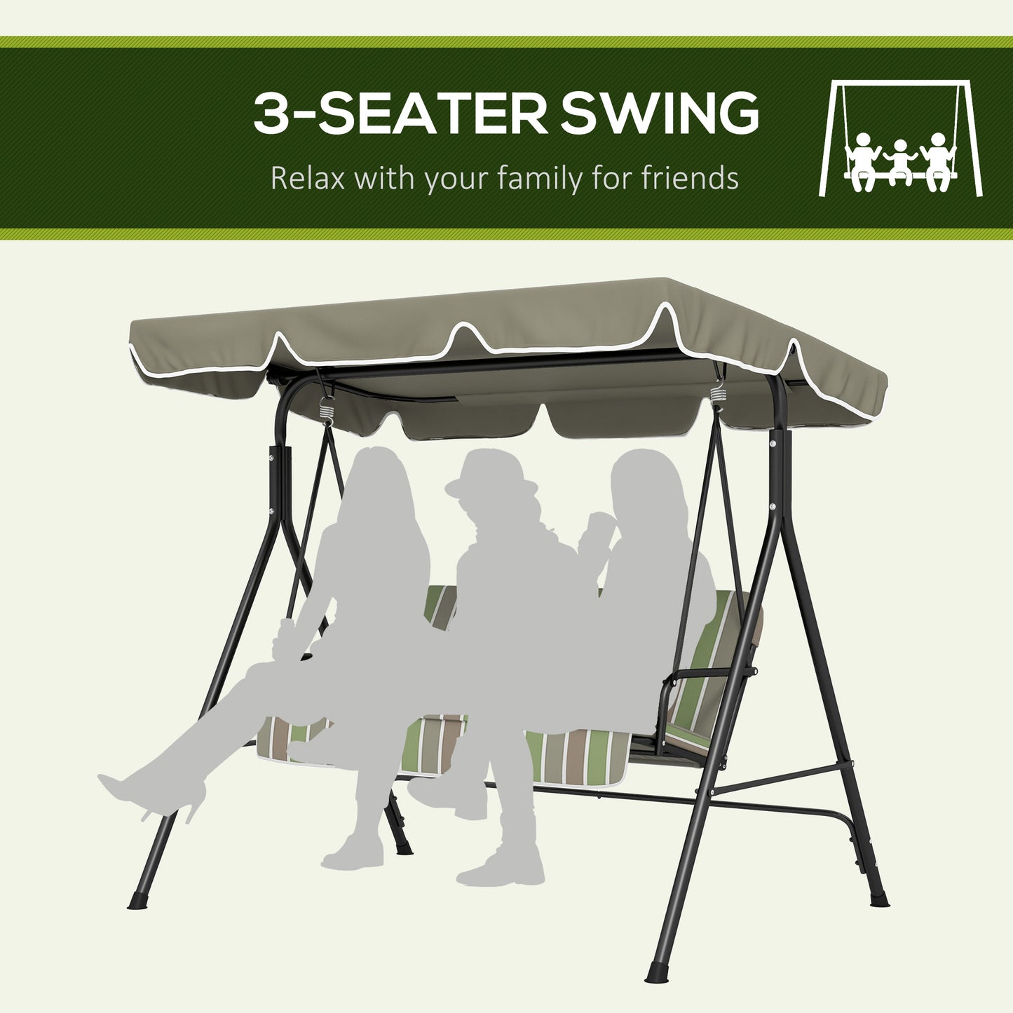 Three-Seater Garden Swing Chair, with Adjustable Canopy